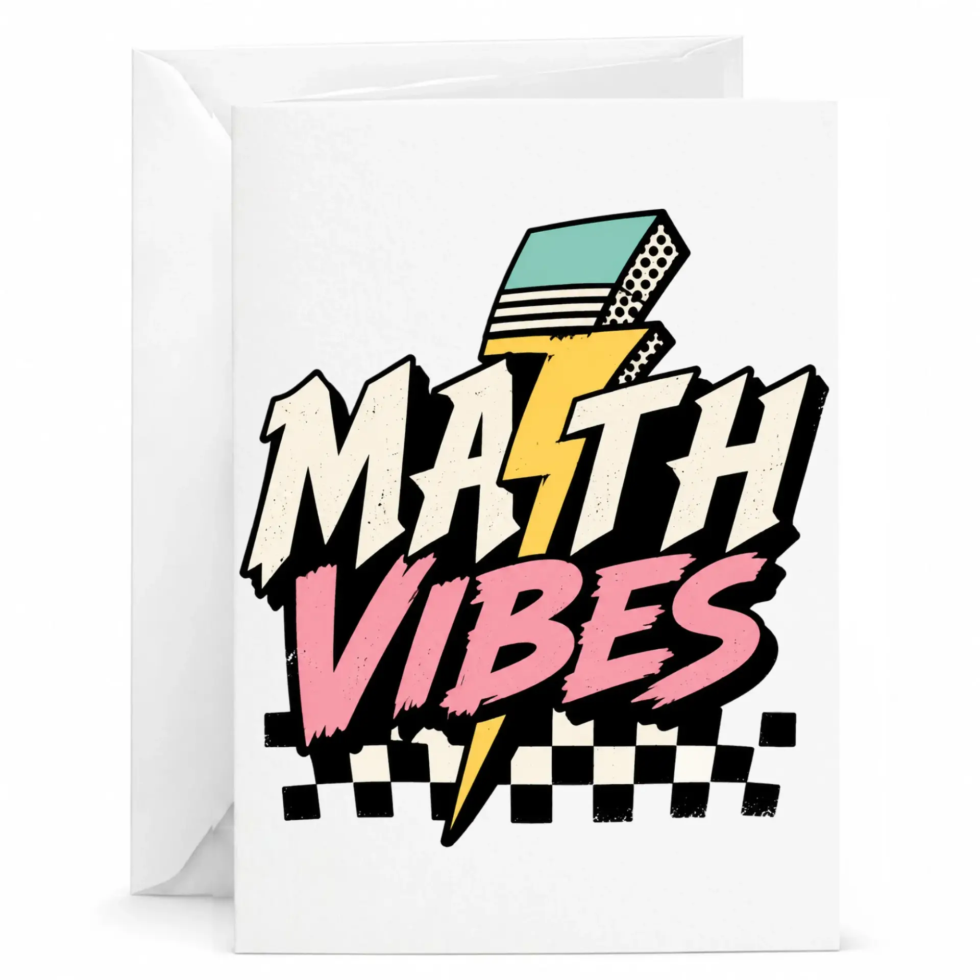 Math Vibes Greeting Card with Matching Envelope Funny Retro Style Decorative Stationary for Any Occasion 5x7 Inches