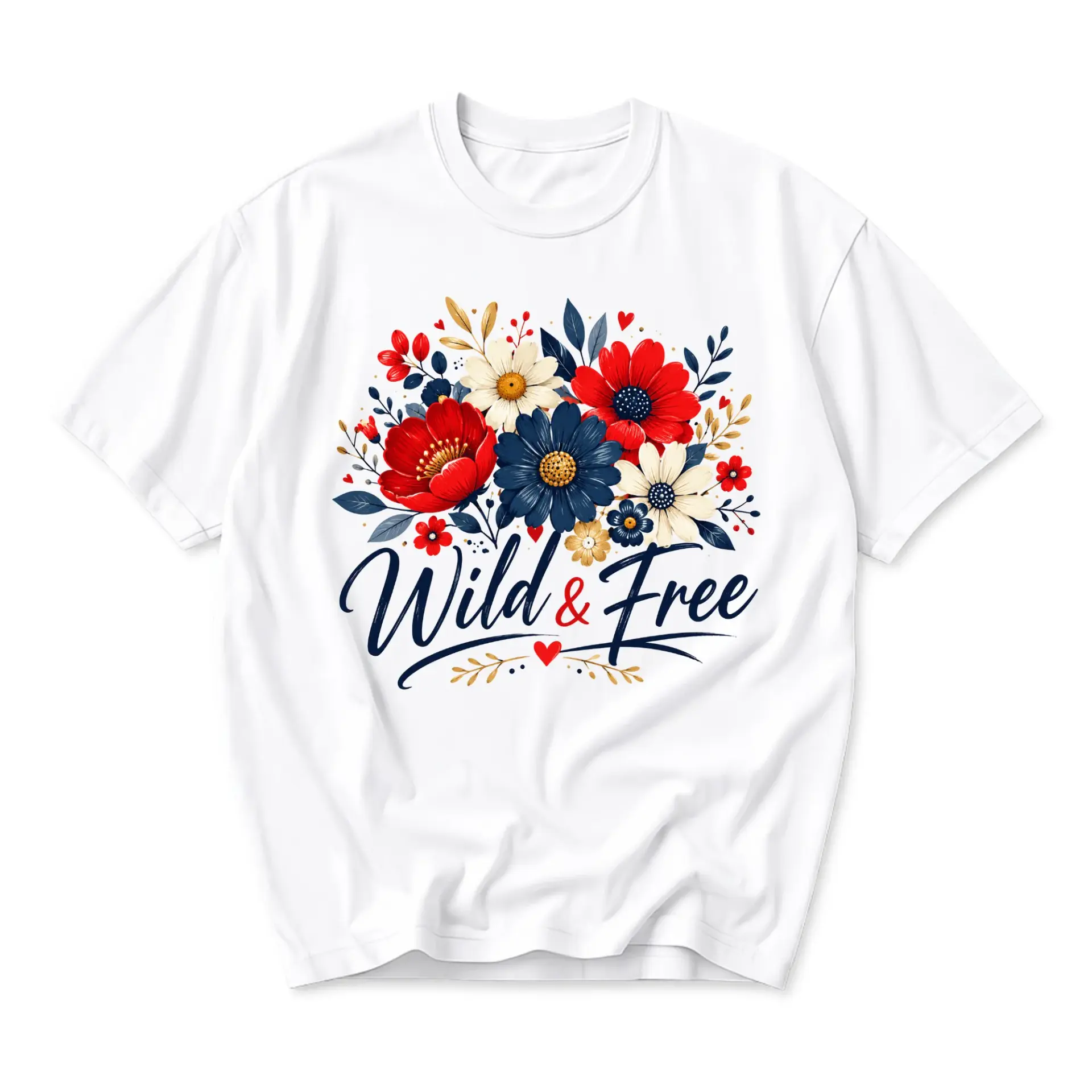 Graphic Tee Wild and Free Floral Print Unisex Casual Crew Neck T-Shirt for