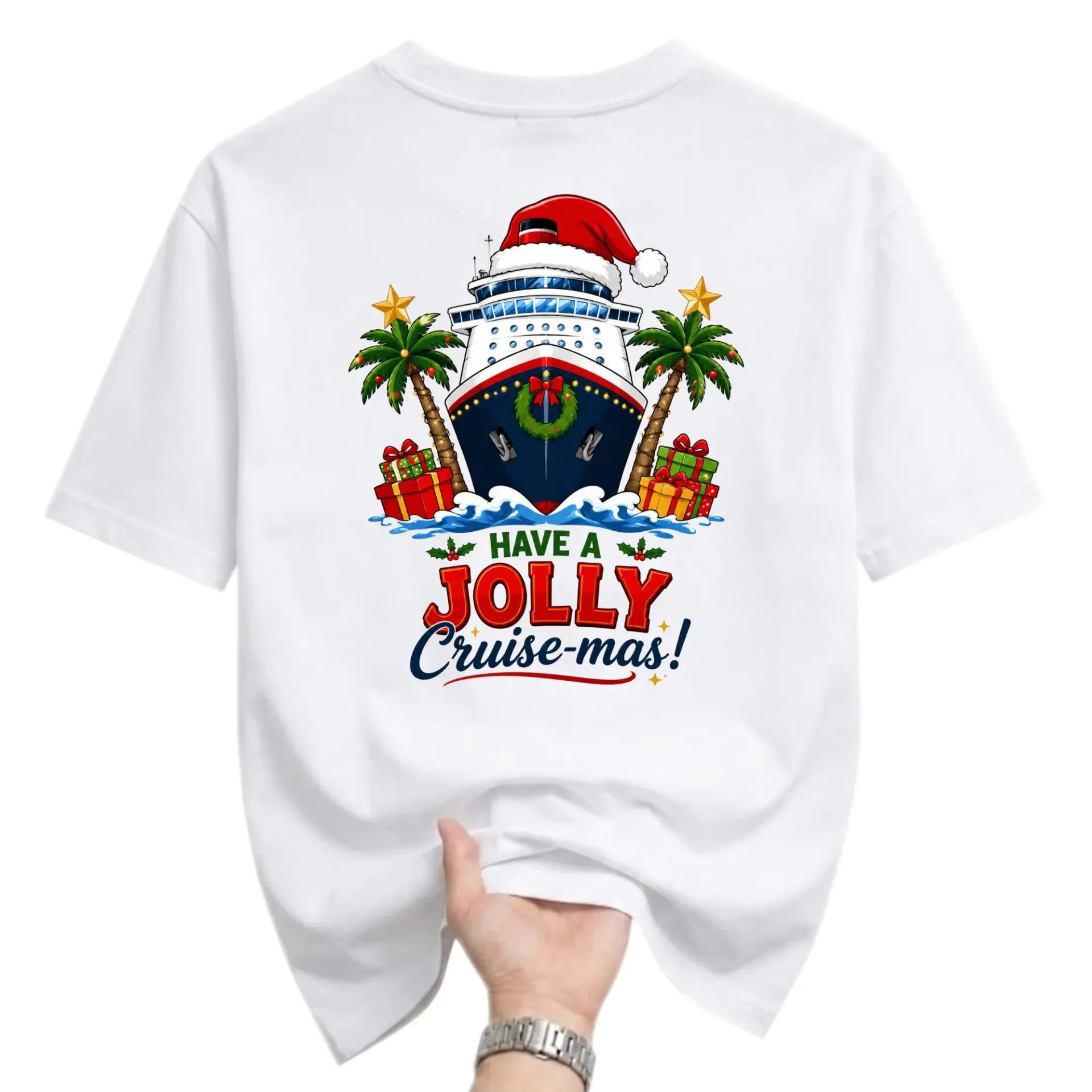 Funny Shirt Christmas Cruise Graphic Tee Tropical Holiday Vacation Unisex Crew Neck Casual Wear Soft Cotton T-Shirt