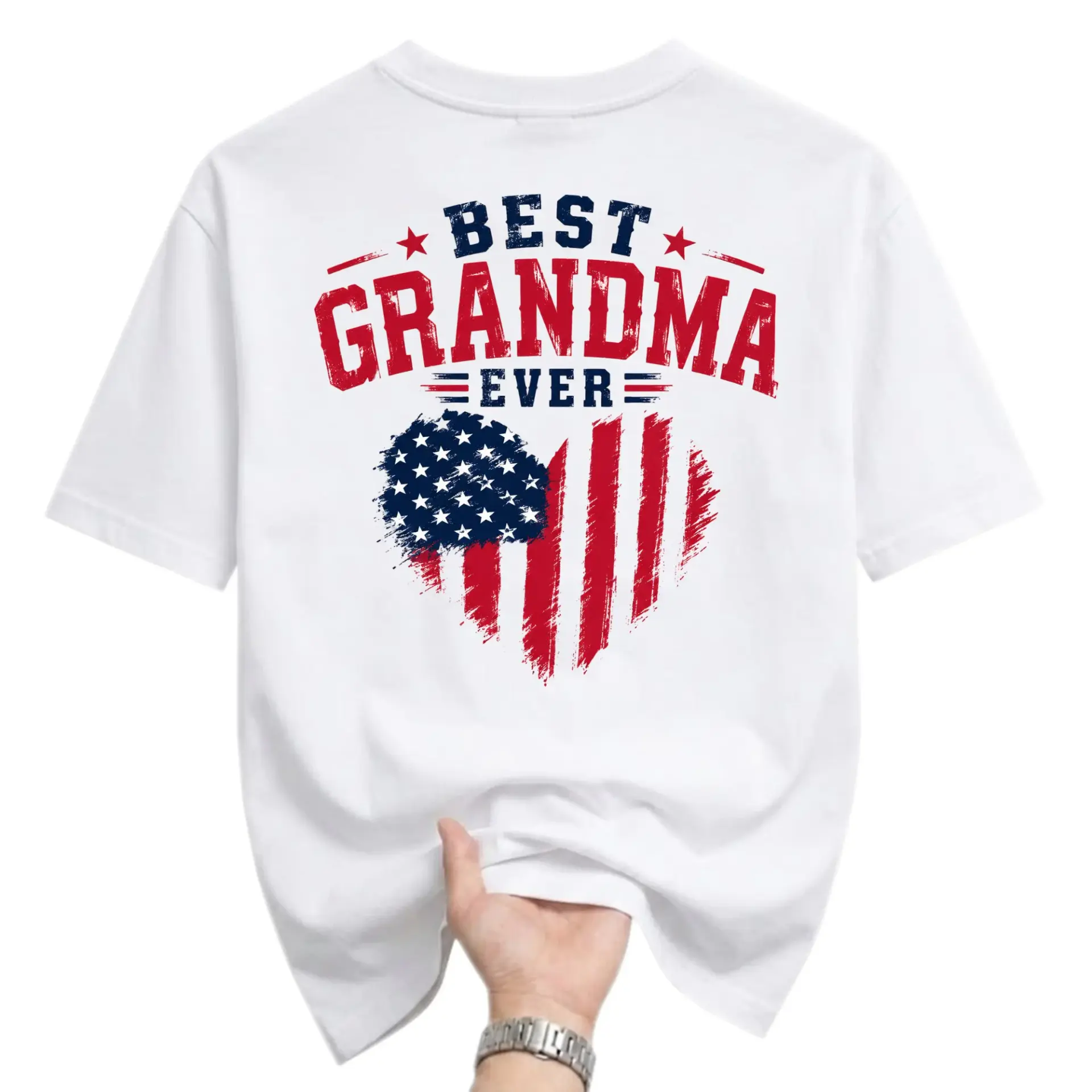 Funny Shirt Best Grandma Ever American Flag Heart Graphic Tee Unisex Casual