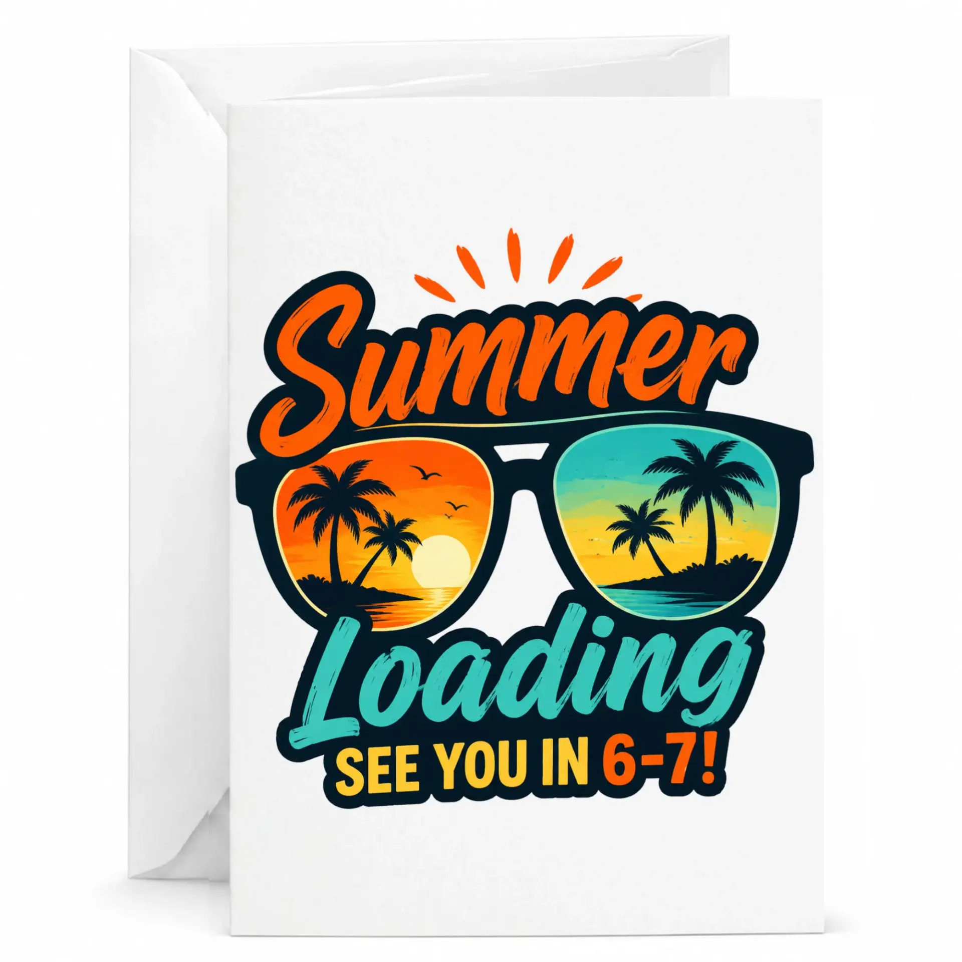 Summer Loading Greeting Card Funny Seasonal Vacation Stationery Tropical Sunglasses Design for Sunny Vibes