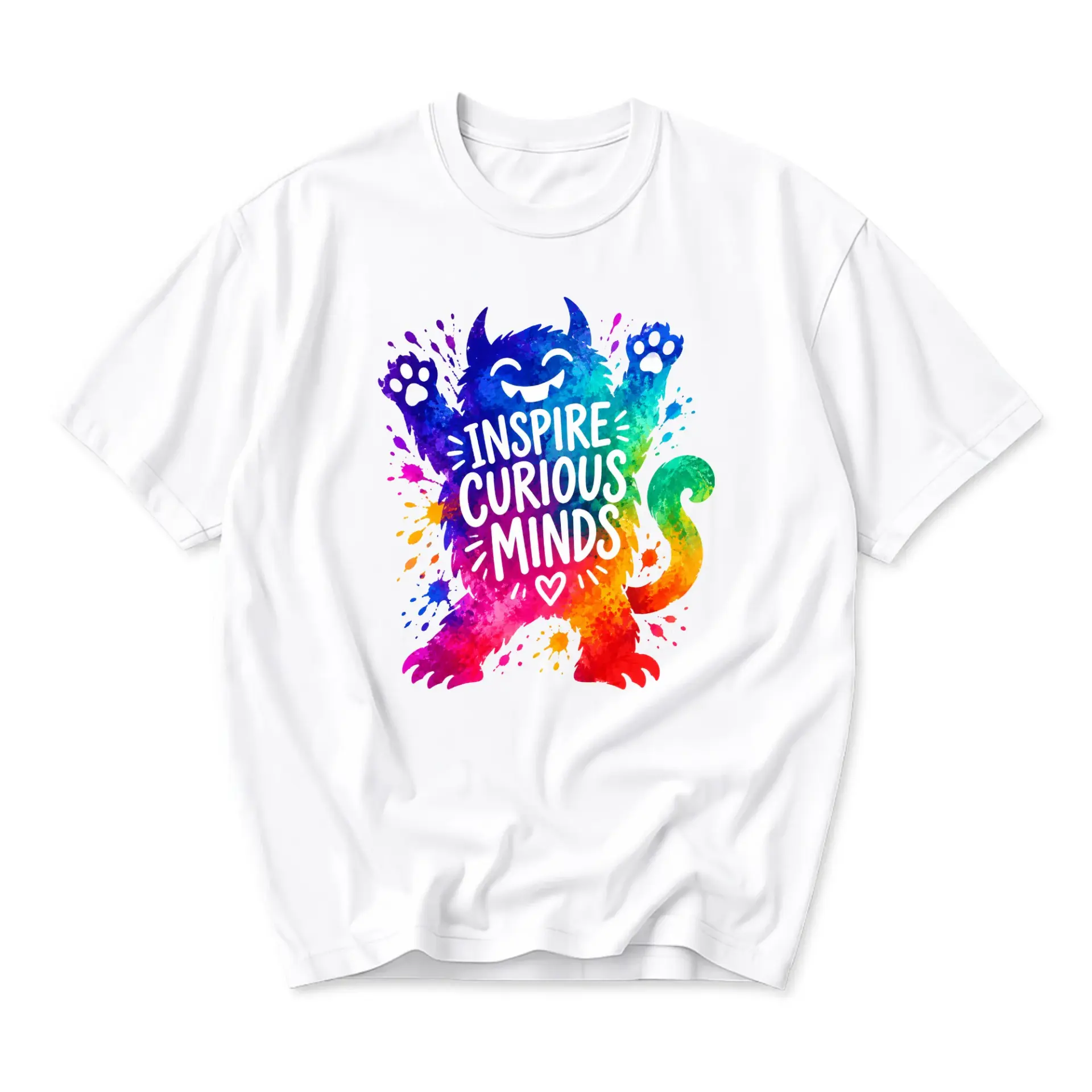 Graphic Tee Inspire Curious Minds Rainbow Monster Design Unisex Crew Neck Short Sleeve Cotton Casual Everyday Shirt
