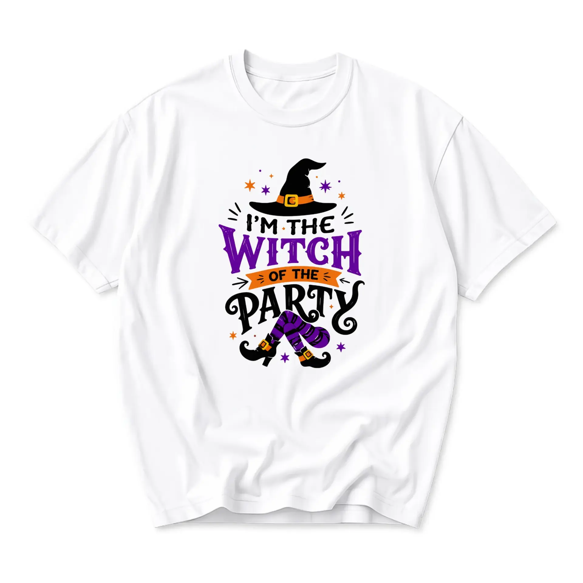 Funny Shirt I'm the Witch of the Party Graphic Tee Unisex Crew Neck Short Sleeve Casual Cotton Blend Holiday Apparel