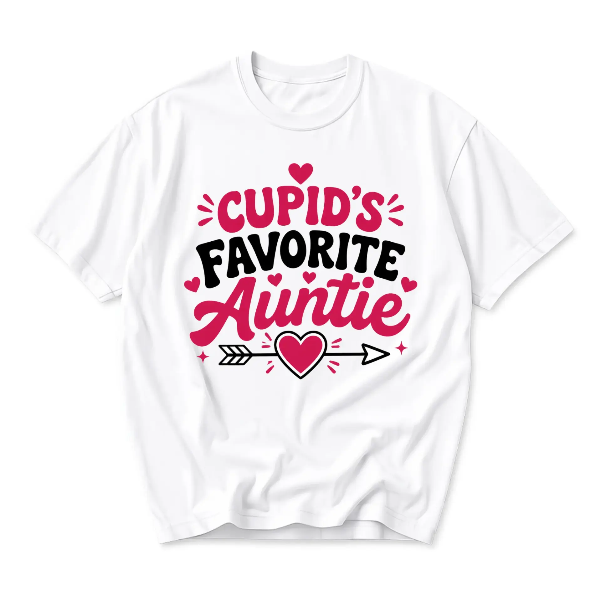 Graphic Tee Cupid's Favorite Auntie Shirt Unisex Casual Crew Neck Apparel for Everyday Wear and Gift Giving Occasions