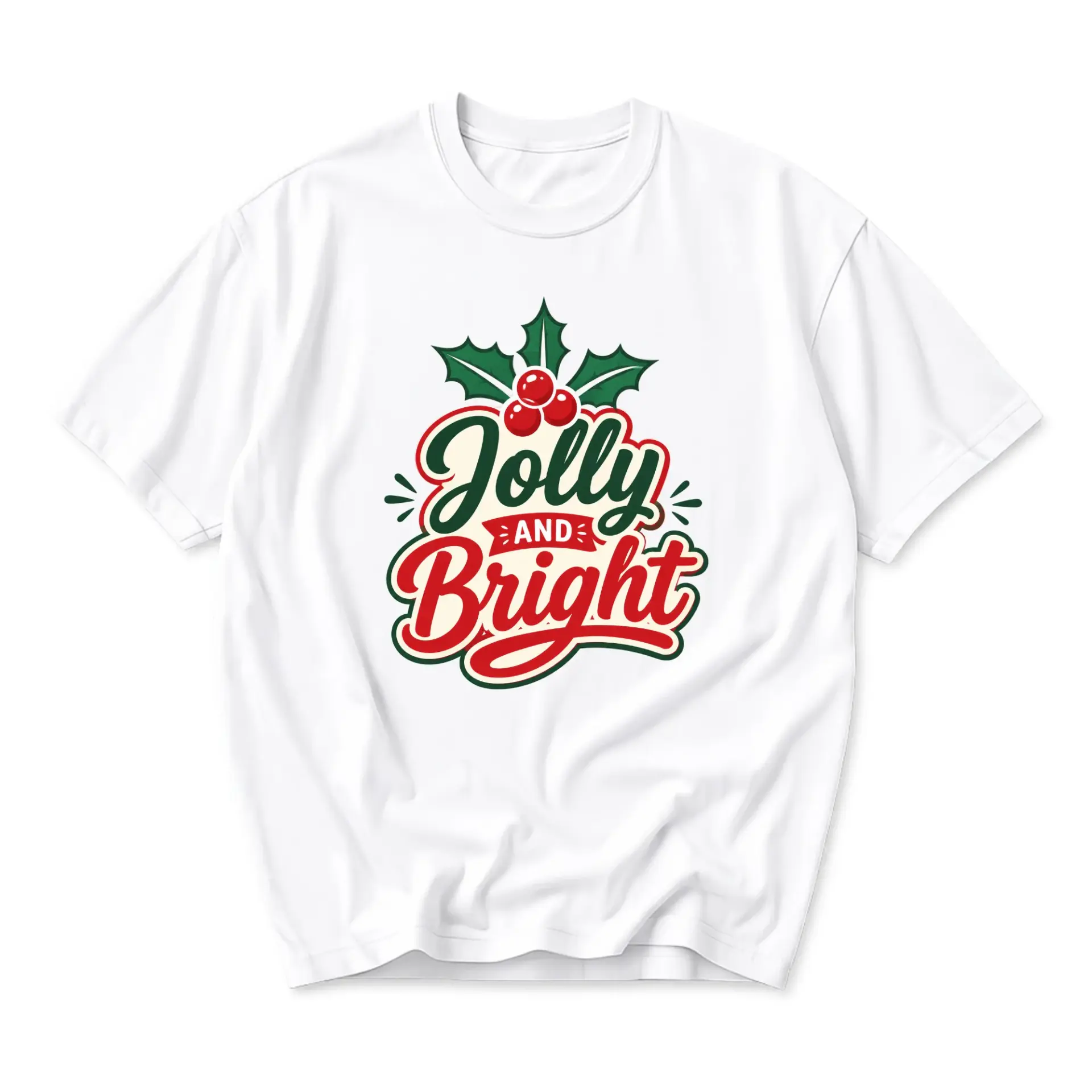 Jolly and Bright Holiday Graphic Tee Unisex Casual Short Sleeve Crew Neck