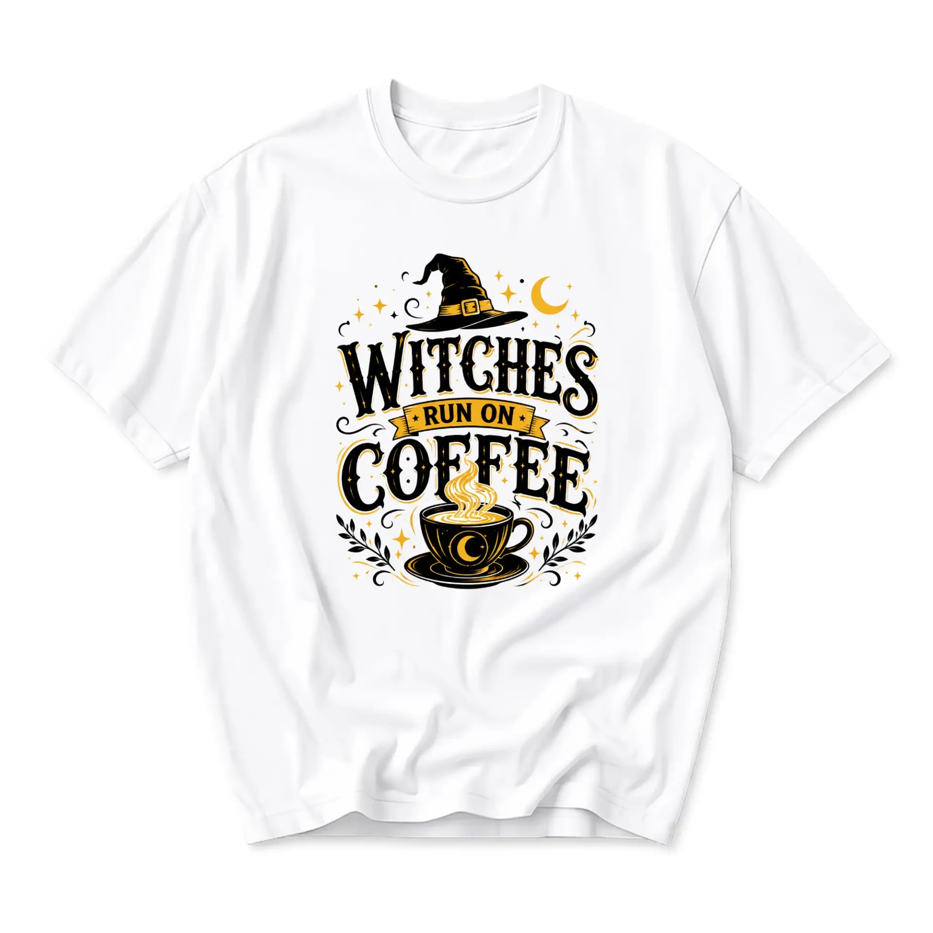Funny Shirt Witches Run on Coffee Graphic Tee for Casual Wear Comfortable Everyday Unisex Cotton Apparel for Men Women