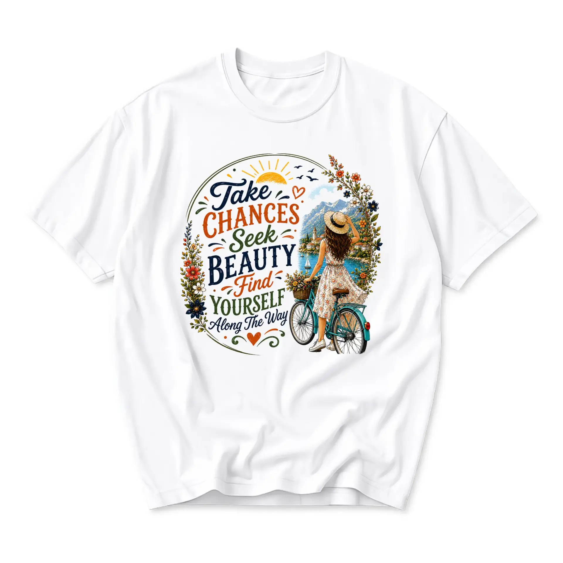Graphic Tee Take Chances Seek Beauty Inspirational Nature Art Unisex Crew Neck Casual Everyday Short Sleeve Shirt