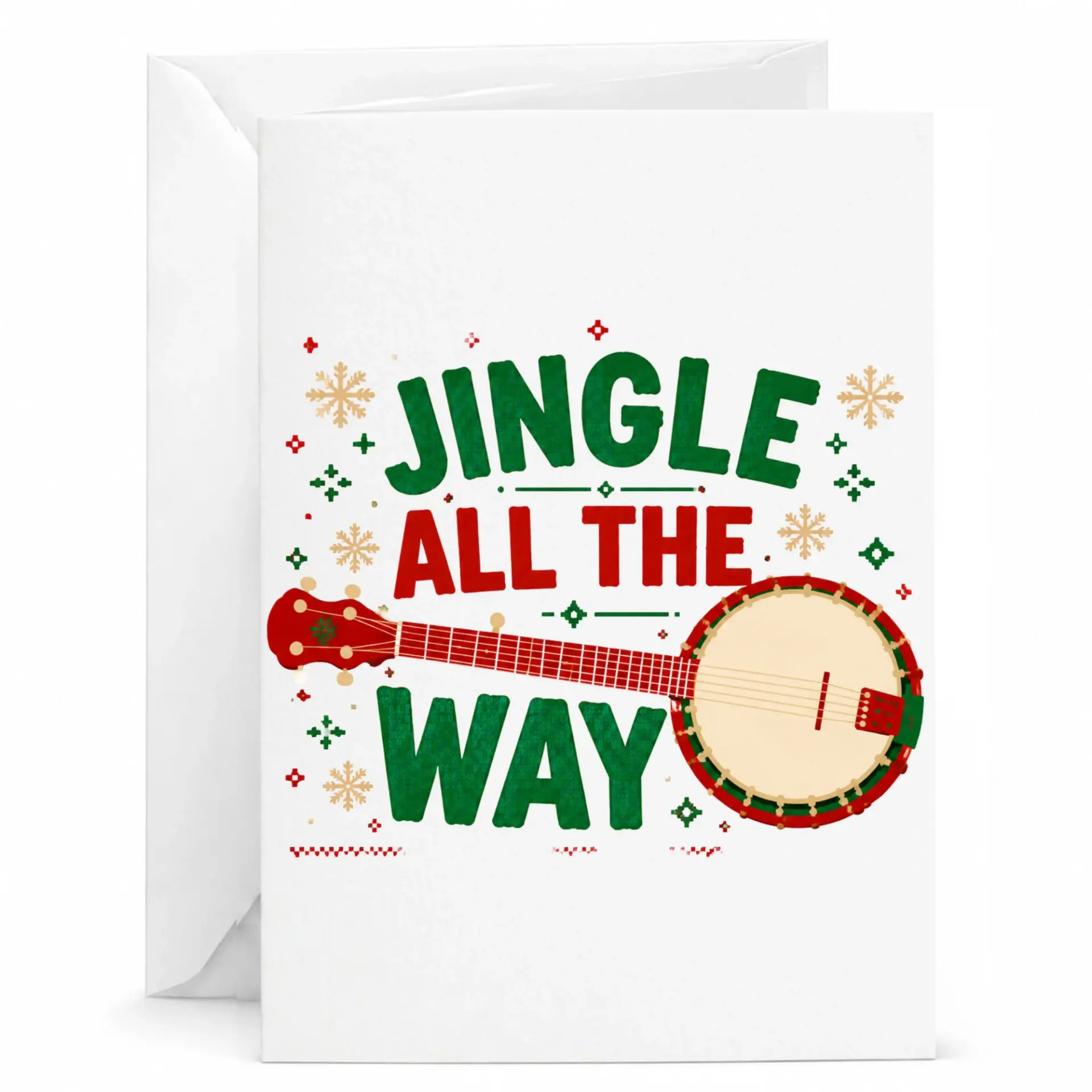 Funny Holiday Greeting Card Jingle All the Way Banjo Illustration Festive Music Theme Note Card for Friends and Family