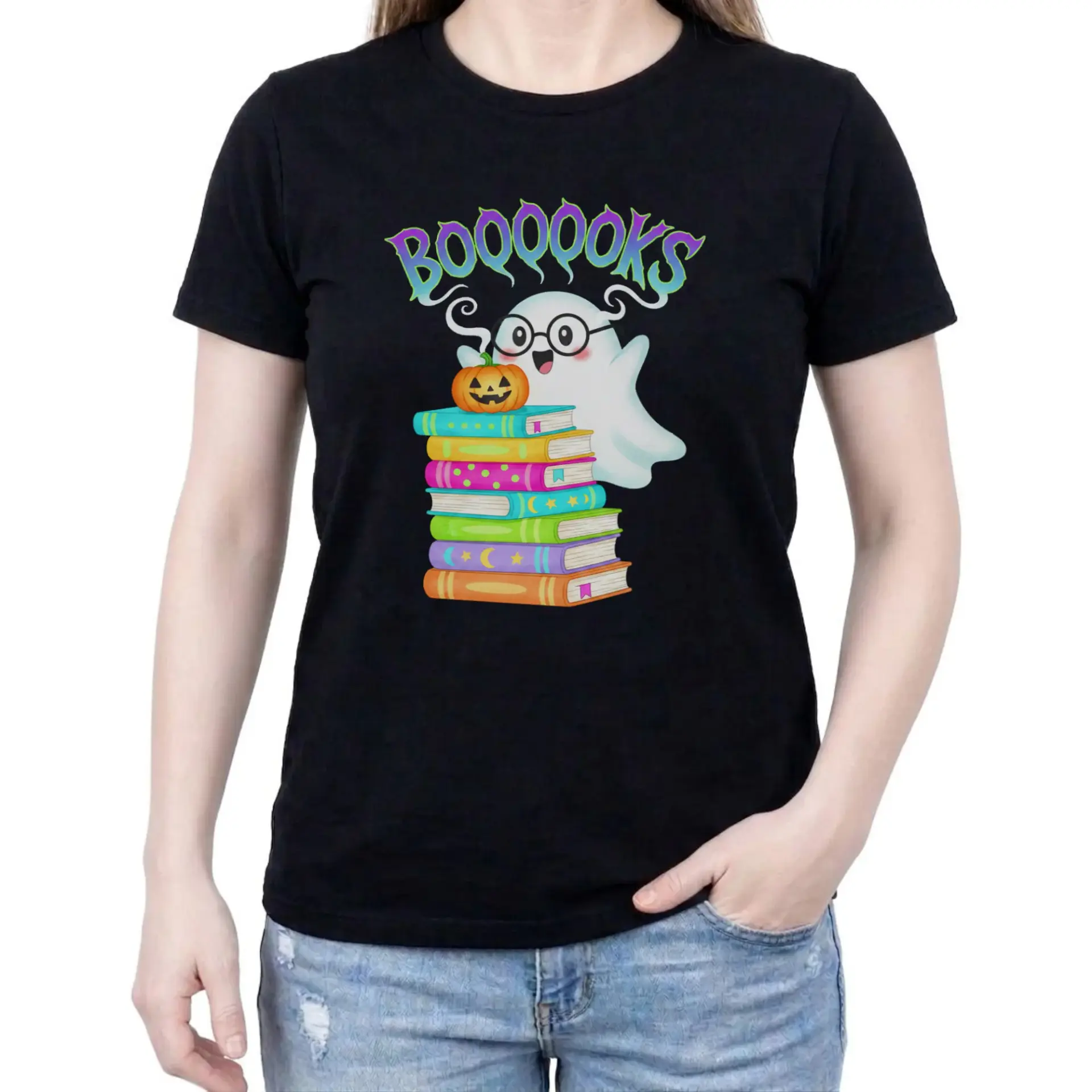 Funny Booqooks Graphic Tee Unisex Crew Neck Short Sleeve Shirt for Casual Fall Season Reading and Ghost Lovers
