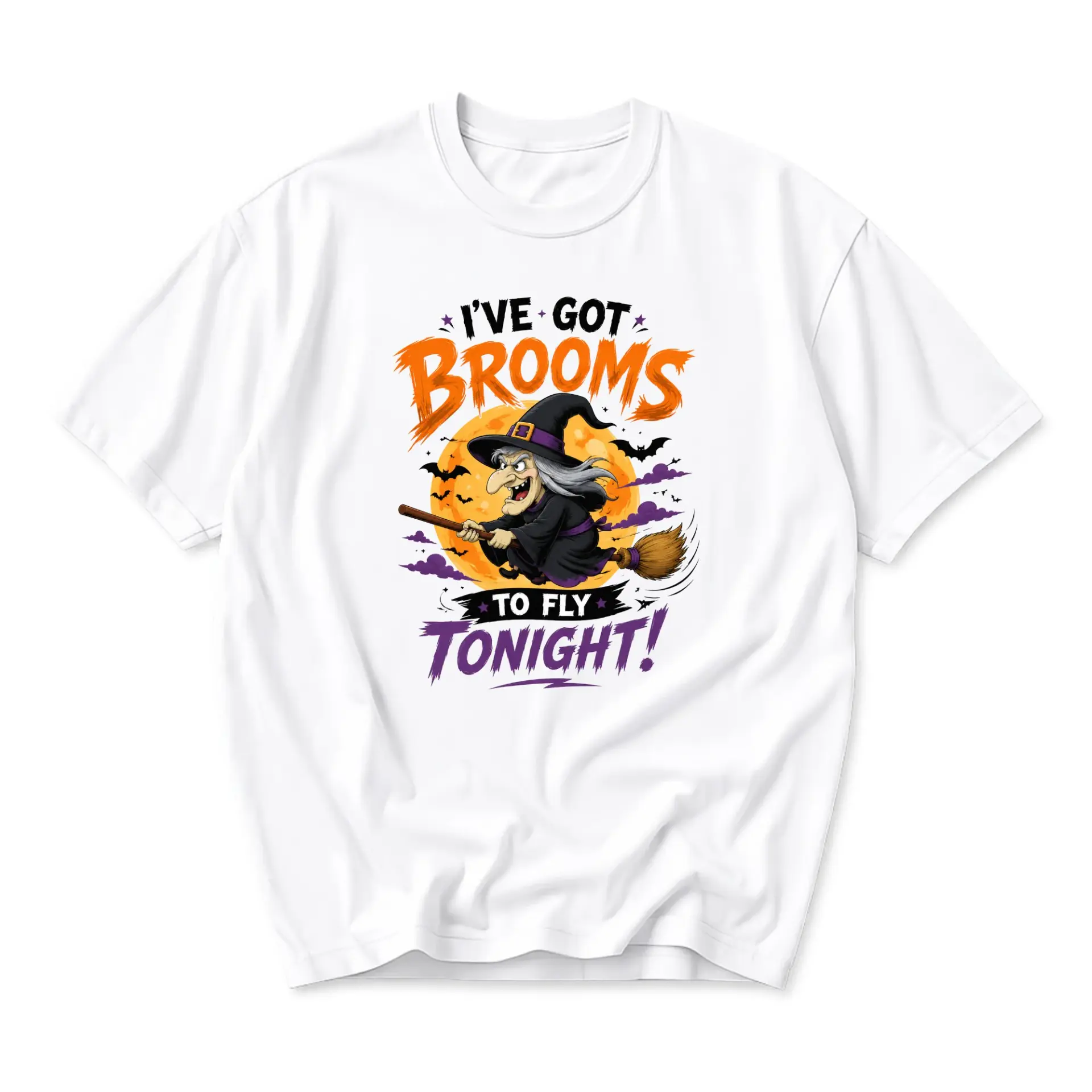 Funny Shirt I Have Got Brooms to Fly Tonight Graphic Tee Unisex Casual Crew Neck Holiday Witch Themed Apparel