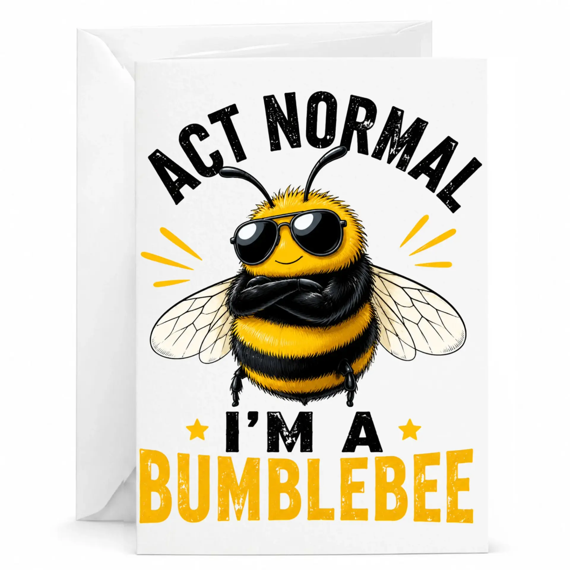 Funny Bumblebee Greeting Card Cute Bee Wearing Sunglasses Cartoon Illustration Humorous Animal Pun Note