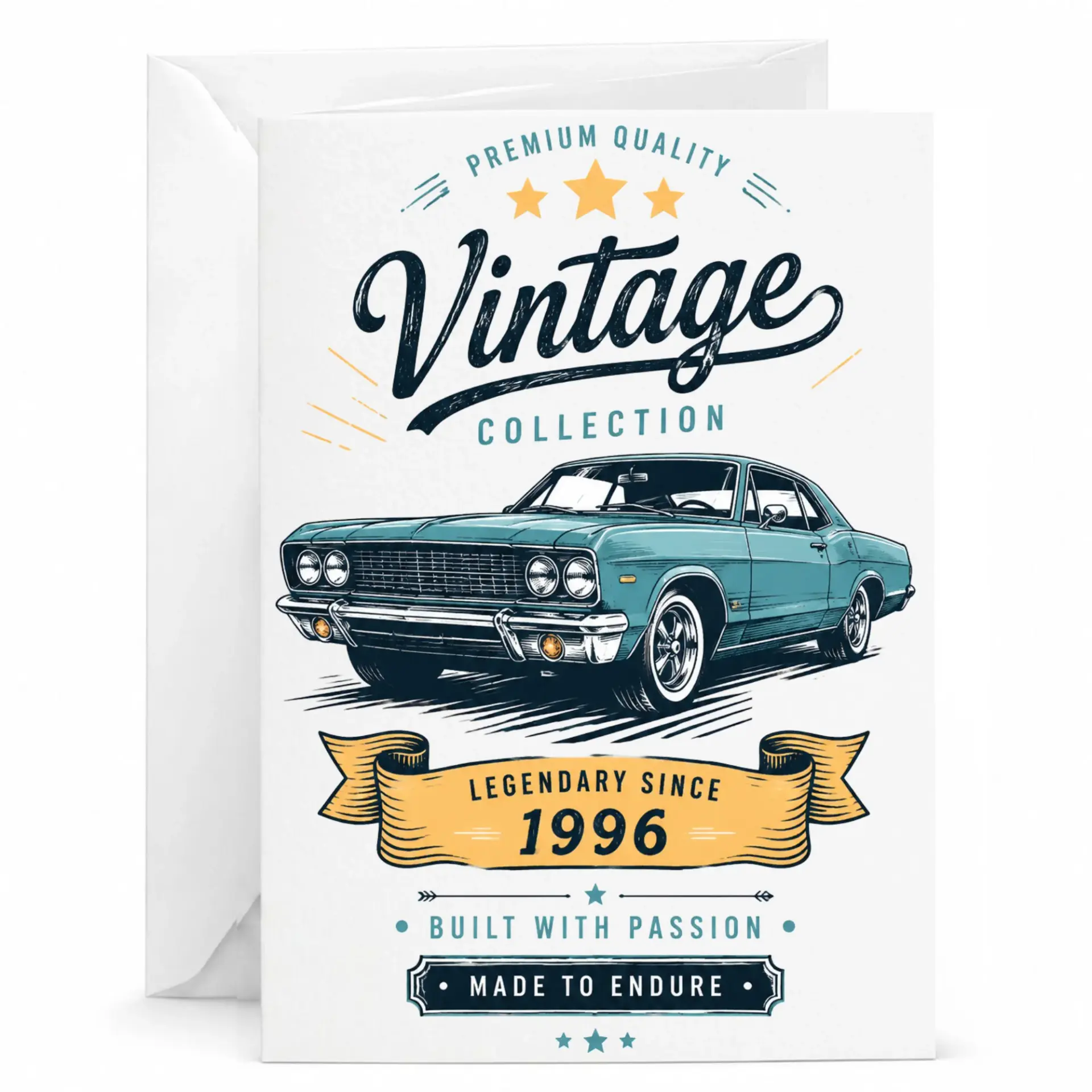 Greeting Card Vintage Car Birthday Gift Legendary Since 1996 Classic Automobile Illustration Design for Him or Her