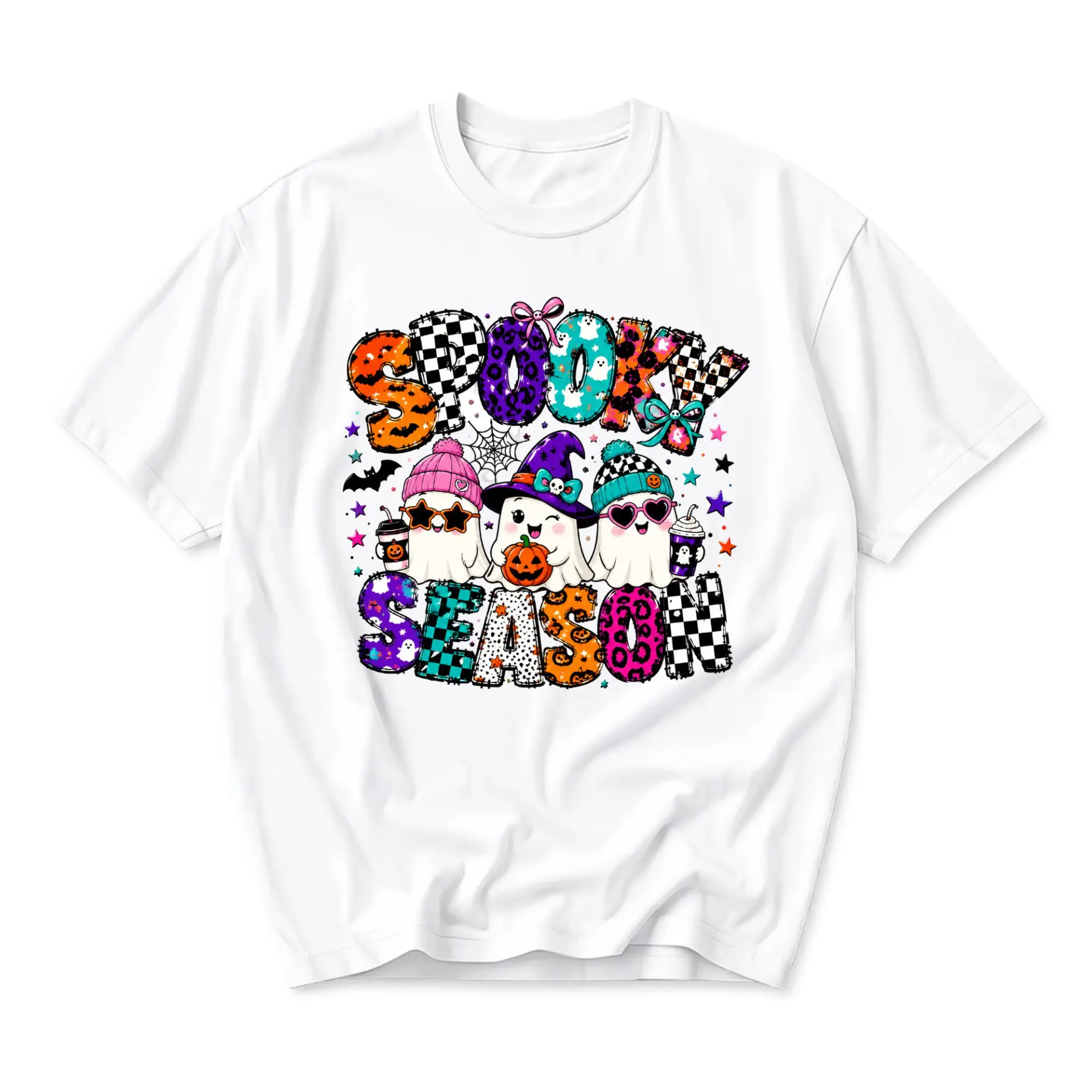 Spooky Season Graphic Tee Unisex Crew Neck Short Sleeve Shirt Fall Autumn Holiday Apparel for Casual Everyday Wear