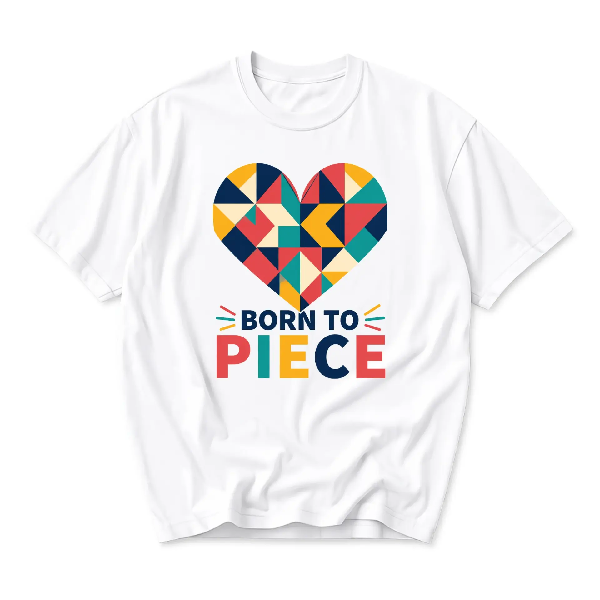 Graphic Tee Born to Piece Heart Geometric Art Print Unisex Crew Neck Casual Everyday Short Sleeve Cotton Blend Shirt