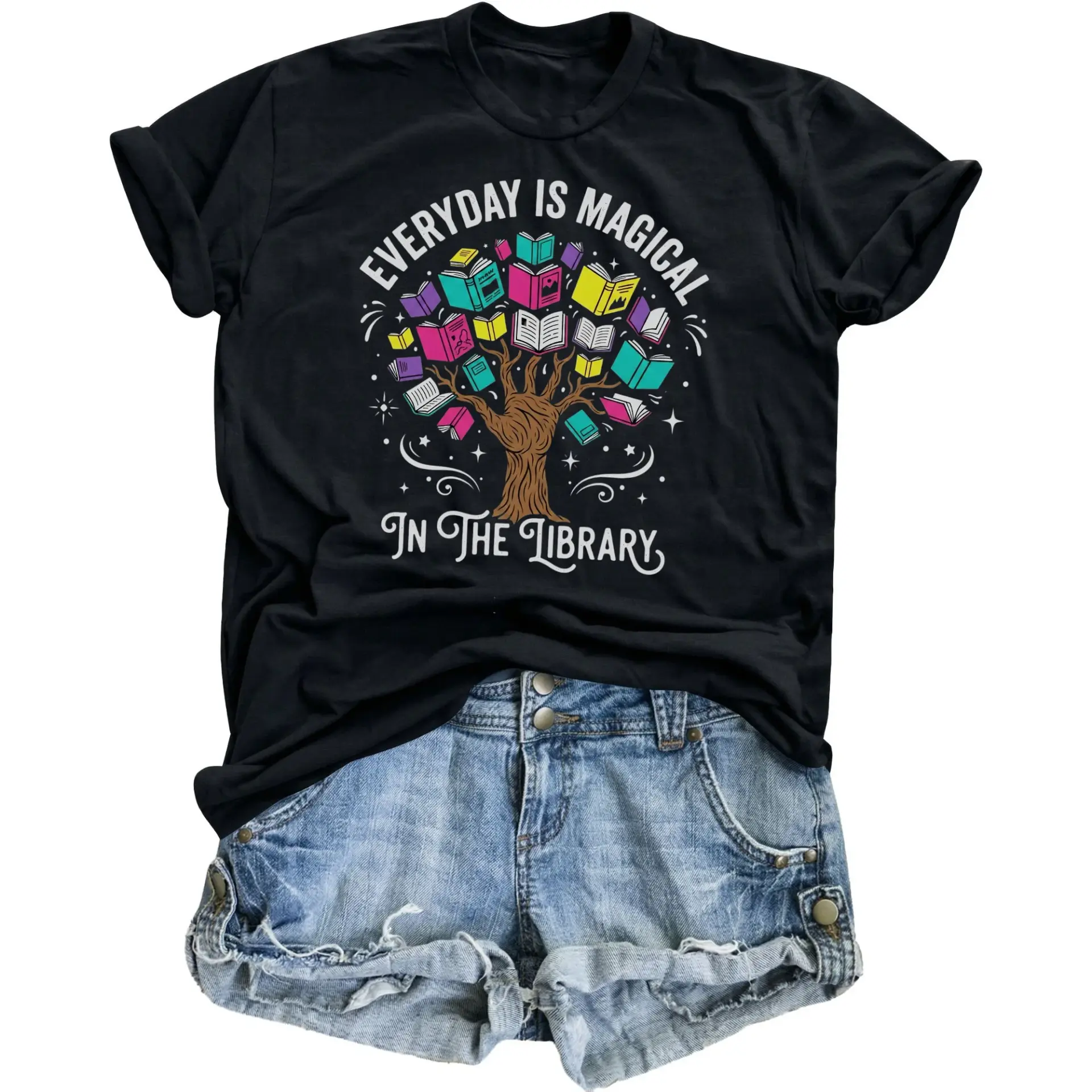 Graphic Tee Everyday Is Magical in the Library Shirt Book Lover Reading Unisex Casual Crew Neck Apparel