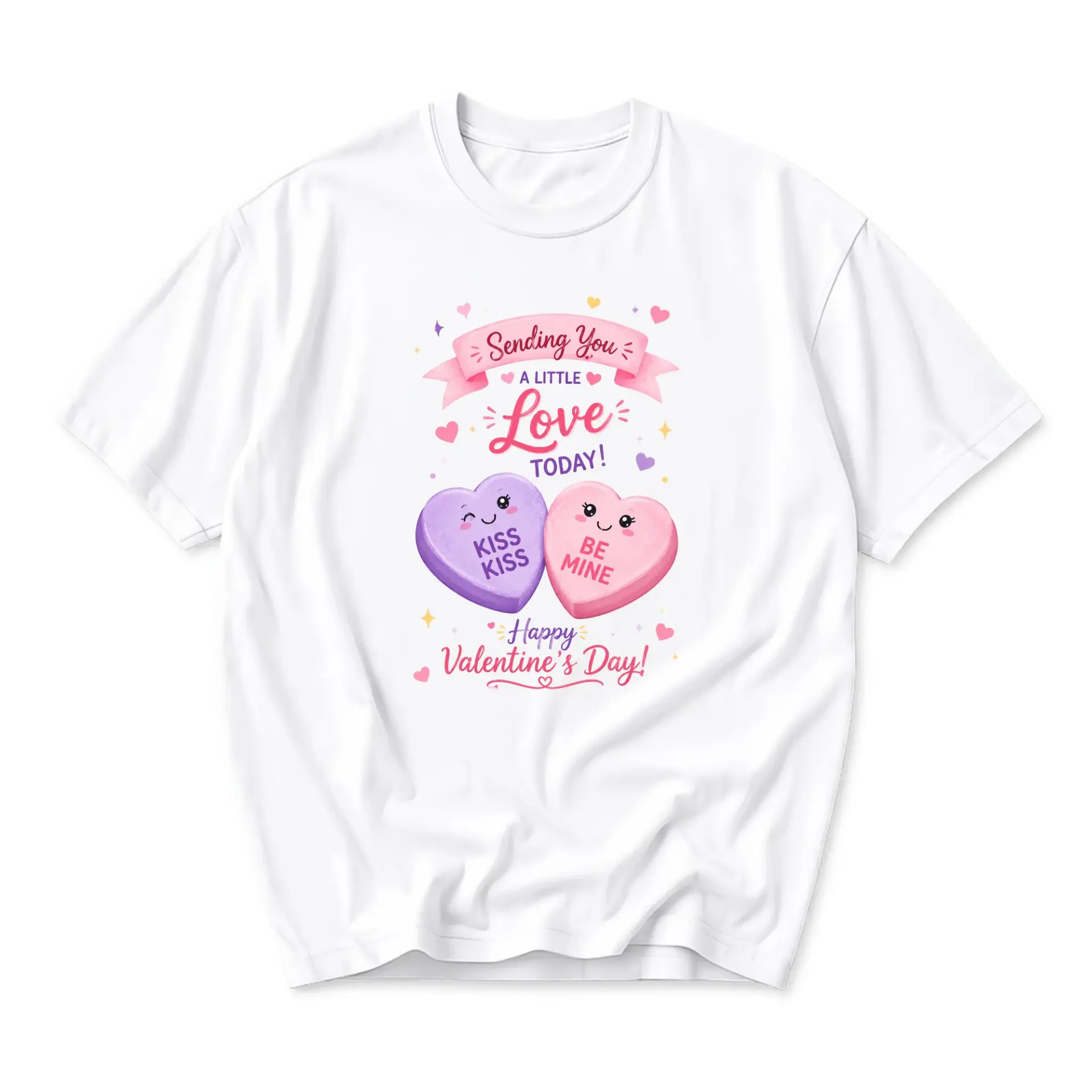 Graphic Tee Valentine Day Conversation Heart Shirt Cute Pastel Candy Hearts