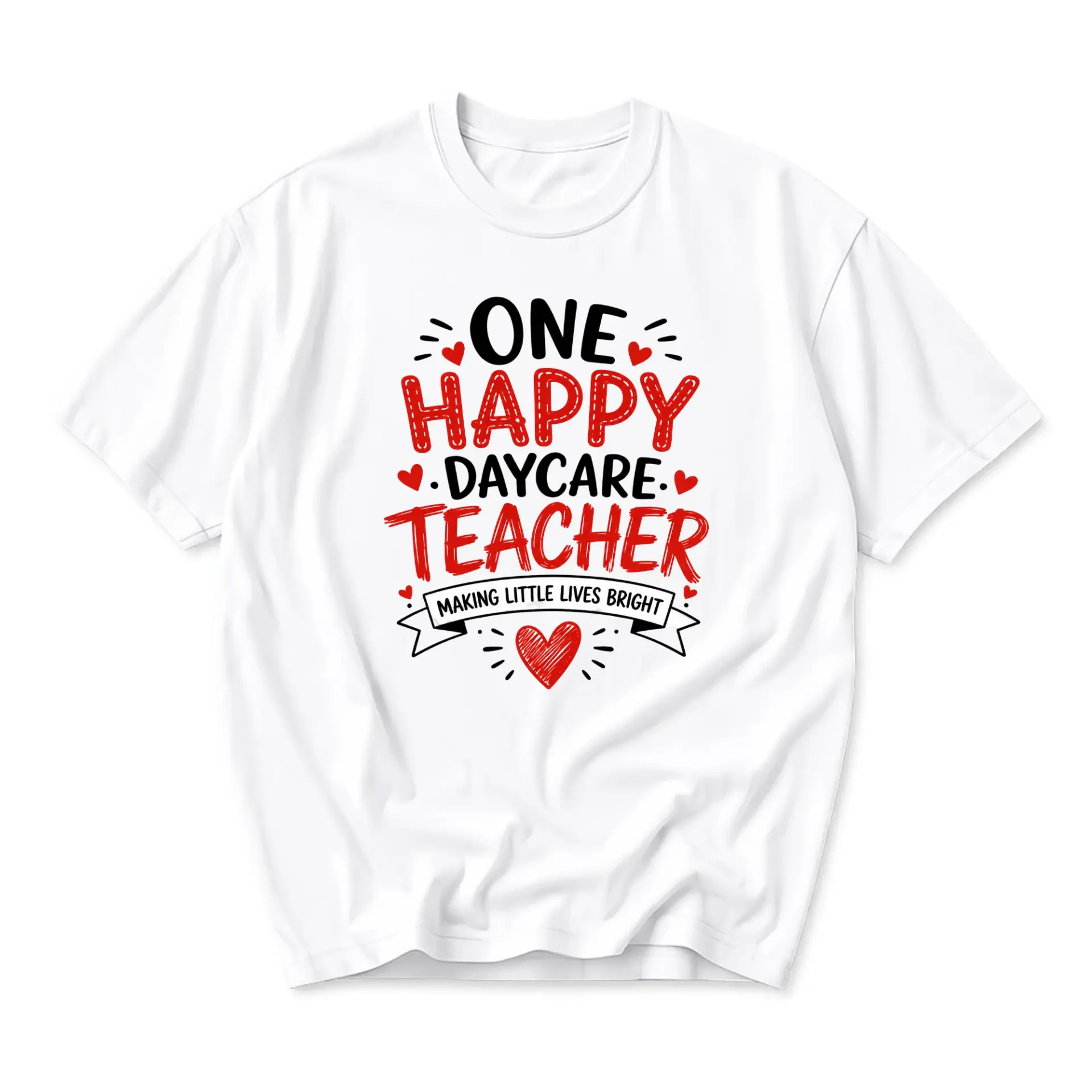 Funny Shirt One Happy Daycare Teacher Graphic Tee Cute Professional Apparel for Educators Casual Unisex Crew Neck Top