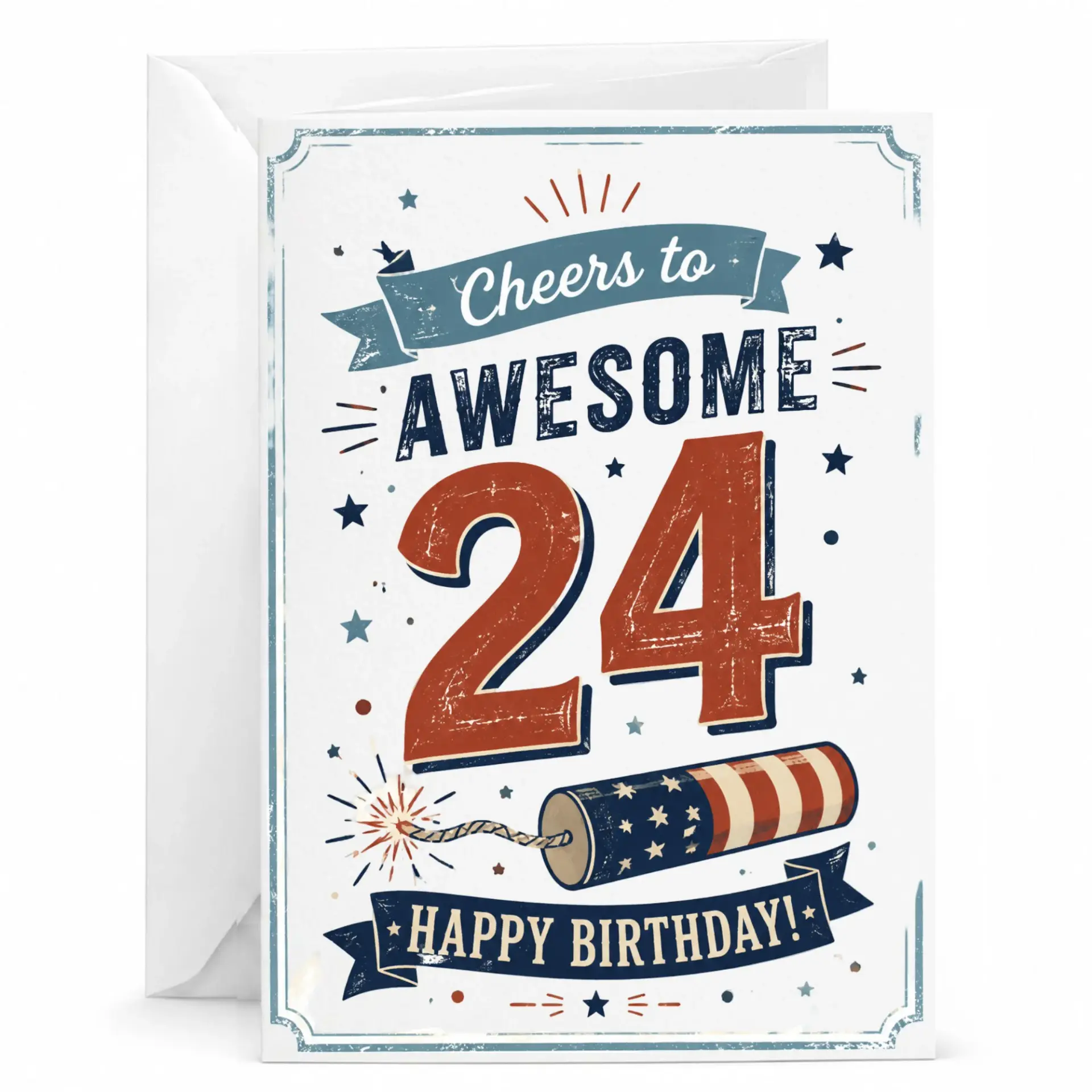 Birthday Card Cheers to Awesome 24 Fireworks Design Decorative Greeting Card for Special Milestone Celebration
