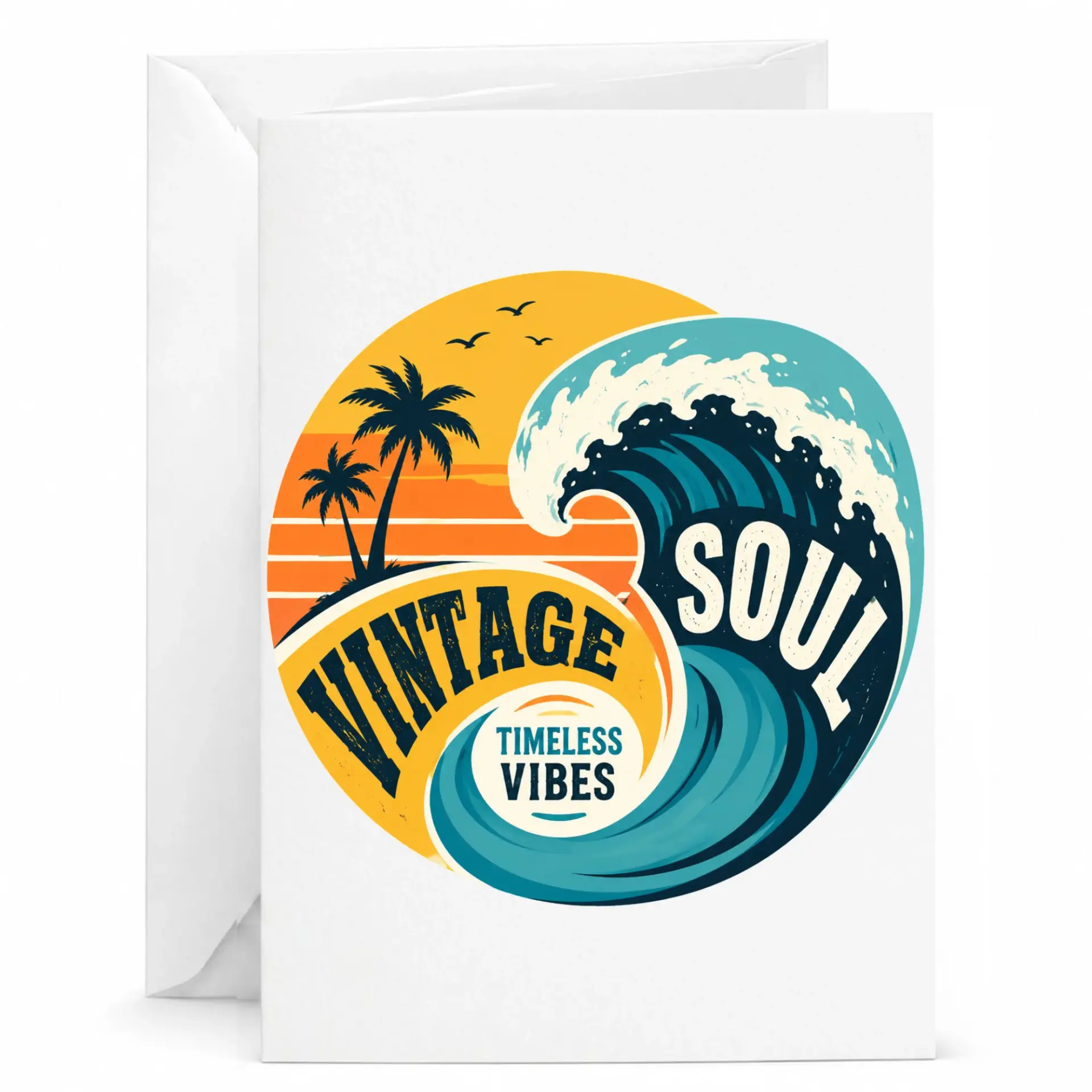Vintage Soul Greeting Card with Beach Sunset and Ocean Wave Design for Birthday or Encouragement Note 5x7 Inches