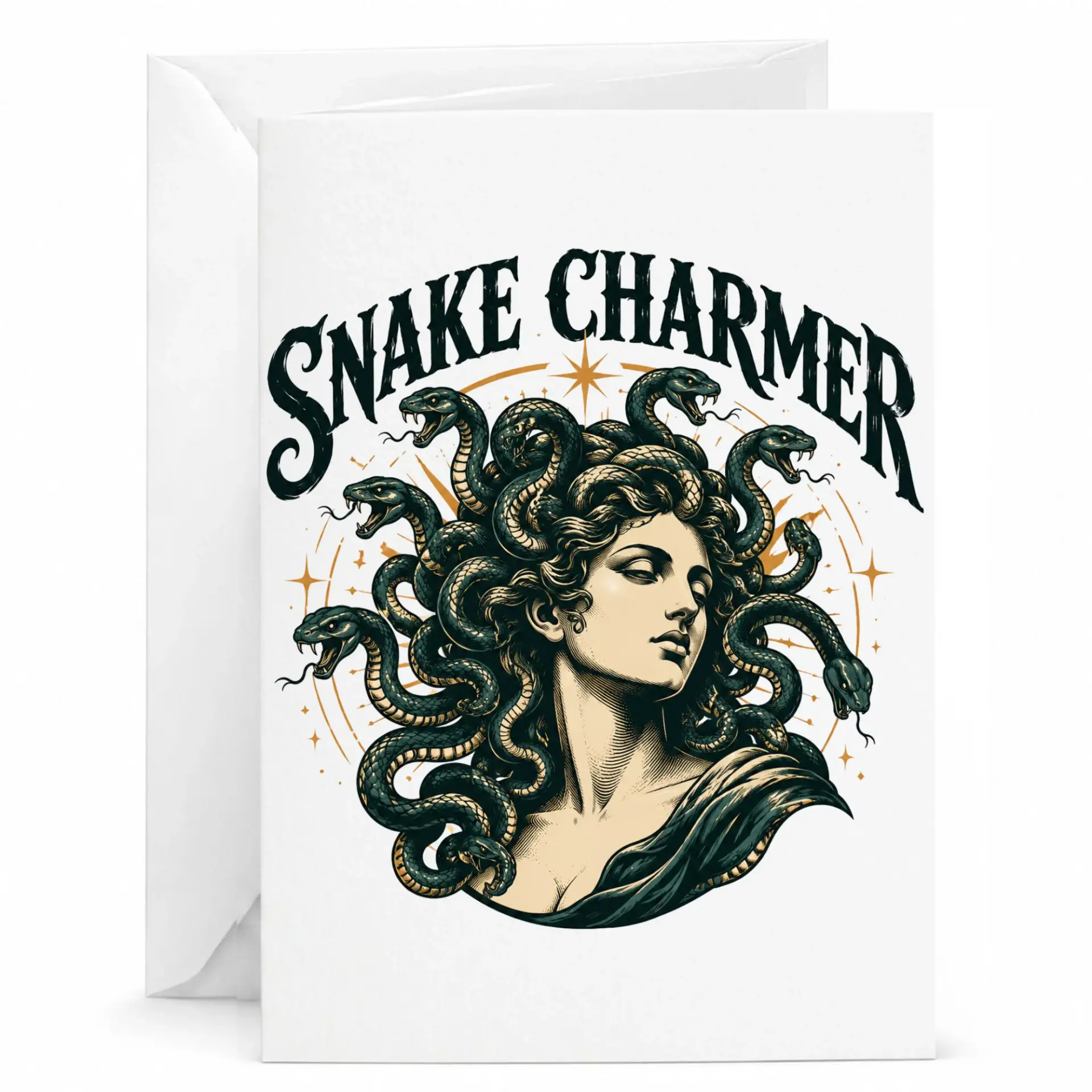 Charmer Mythology Greeting Card Medusa Inspired Art Design Unique Fantasy Theme Stationary for All Occasions