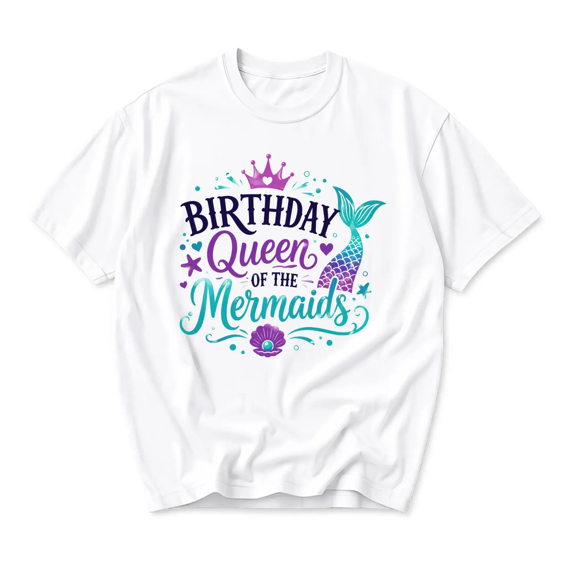 Graphic Tee Birthday Queen of the Mermaids Unisex Crew Neck Short Sleeve