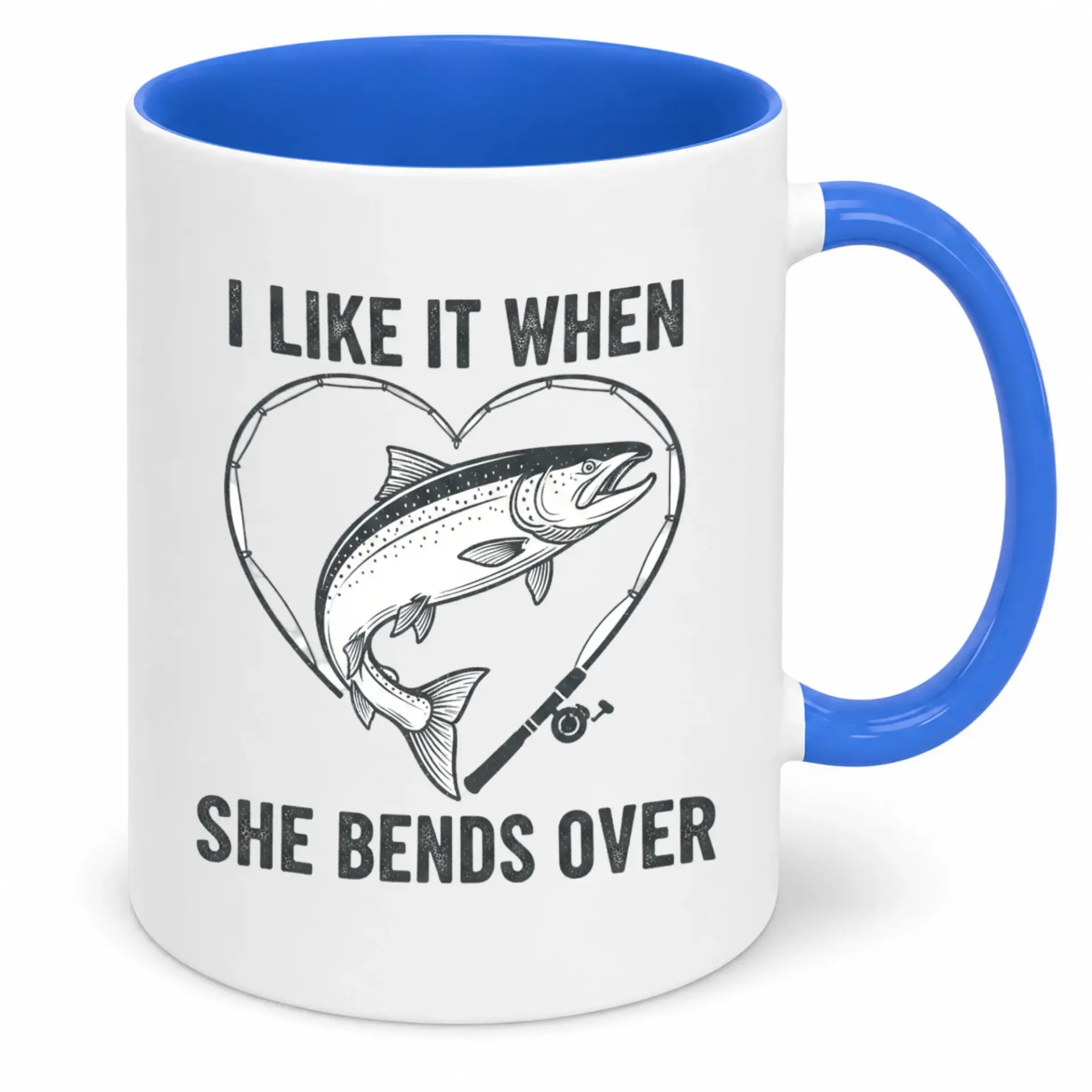 Funny Fishing Coffee Mug Ceramic Angler Cup with 'i Like It When She Bends Over' Design Humorous Present Idea for Fishermen