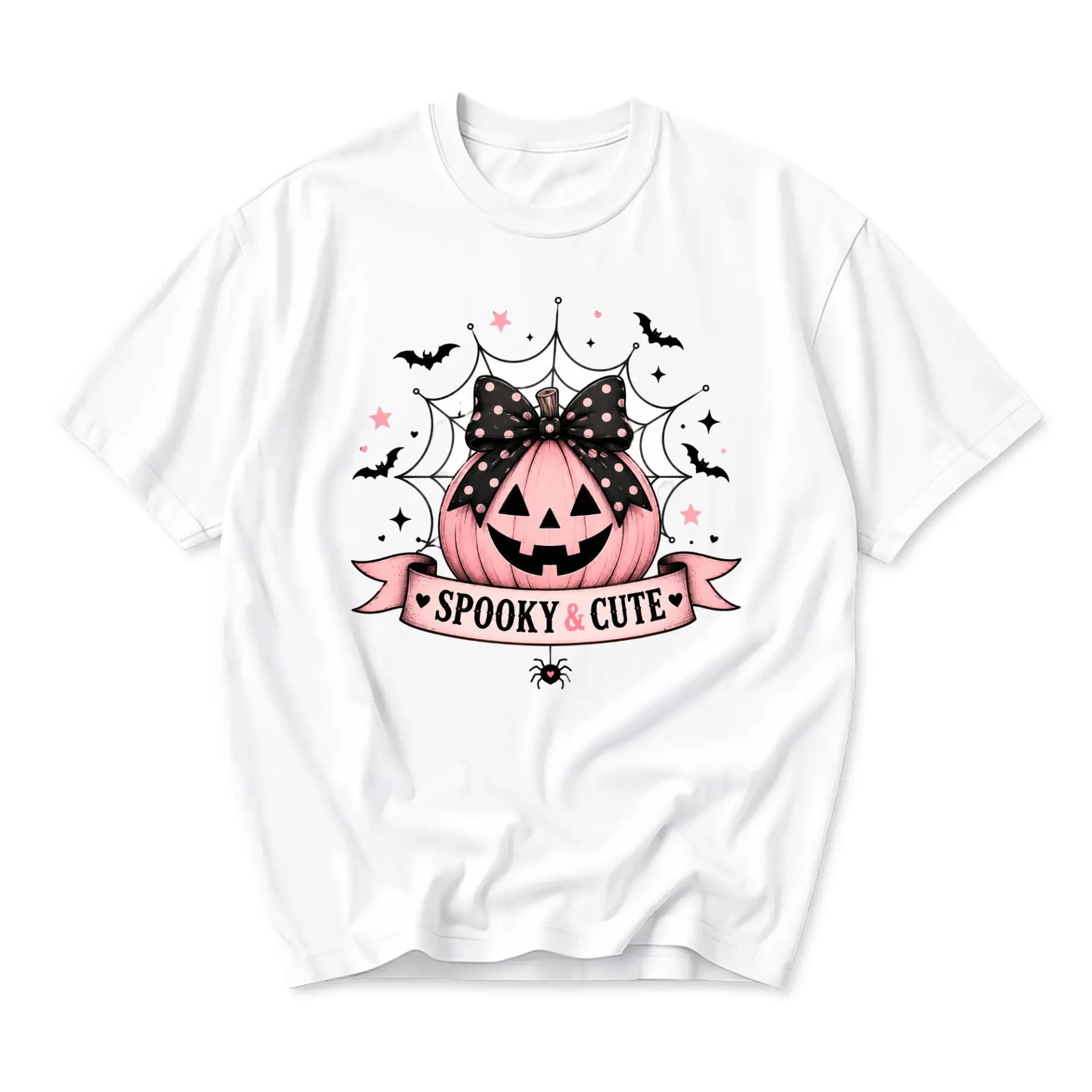 Graphic Tee Spooky and Cute Pink Pumpkin Halloween Shirt for Casual Wear Autumn Festive Unisex Short Sleeve Crew Neck
