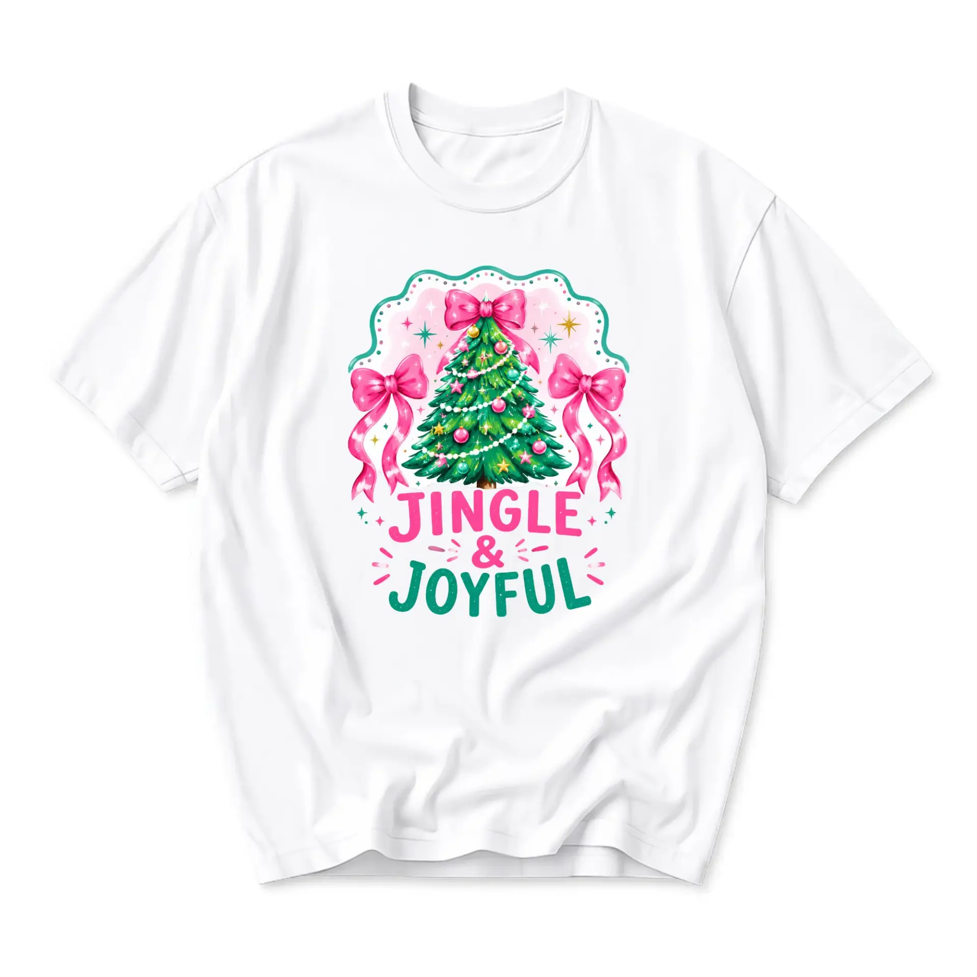 T-shirt Graphic Tee Jingle and Joyful Christmas Tree Holiday Apparel Soft Cotton Unisex Crew Neck Casual Everyday Wear