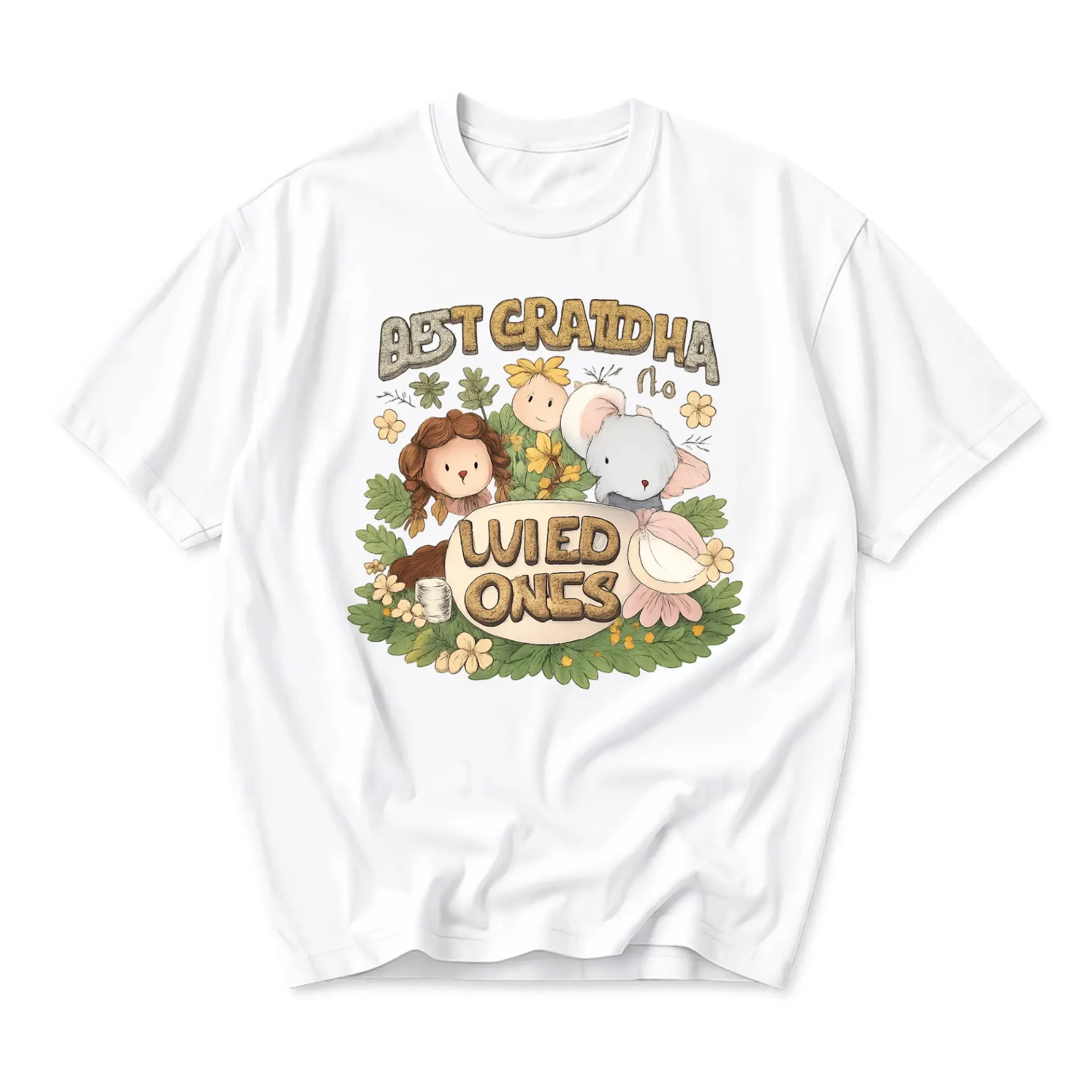 Graphic Tee Best Grandma Wild Ones Floral Illustration Unisex Casual Short
