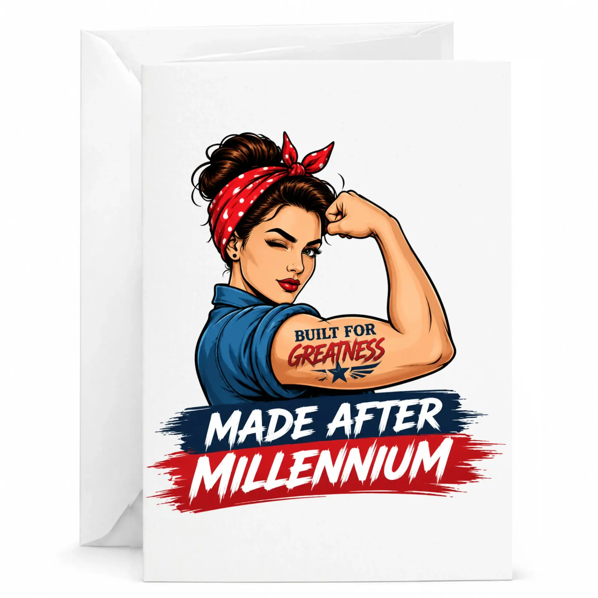 Greeting Card Built for Greatness Made After Millennium Empowering Woman Illustration Design Folded Note Card