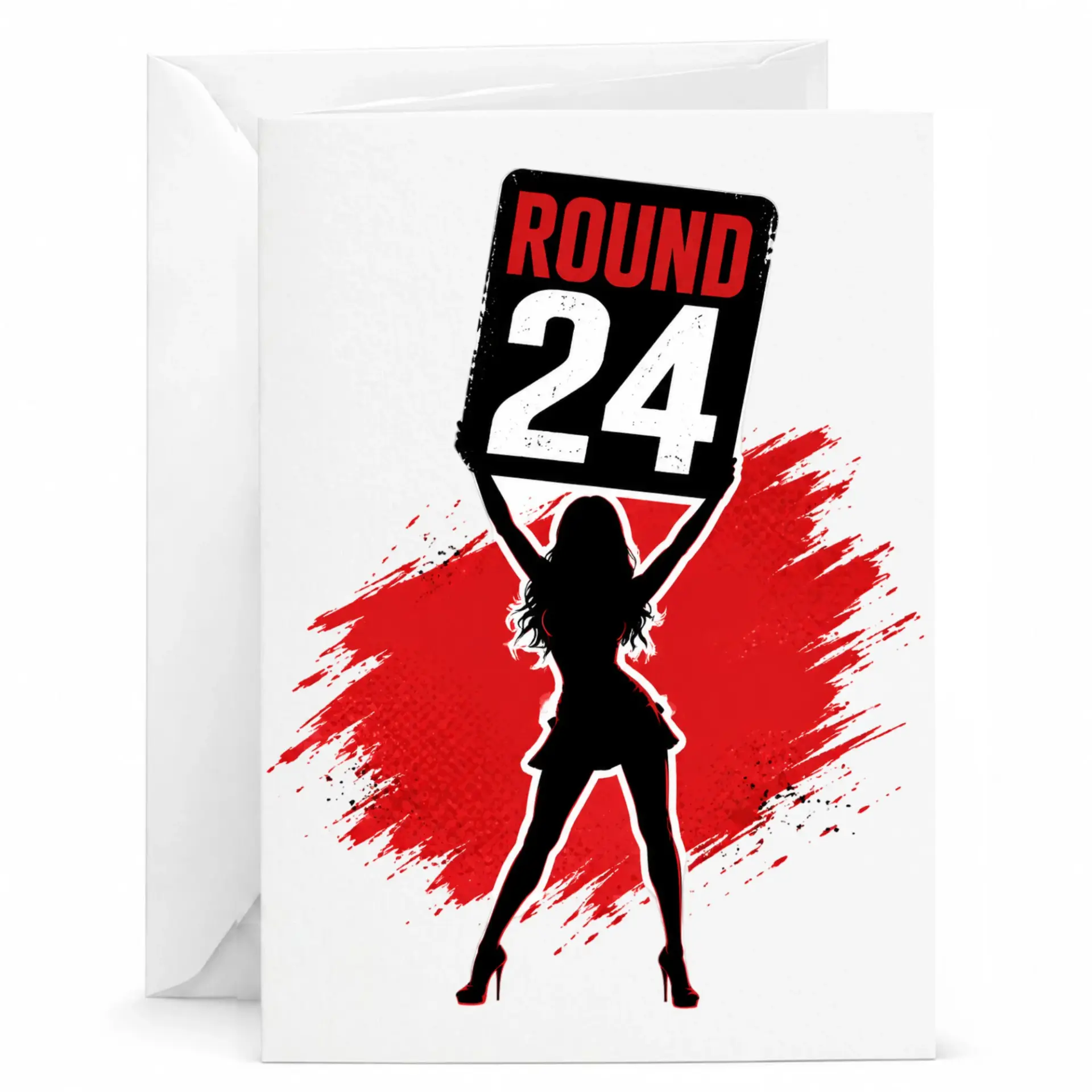 Funny Birthday Card Round 24 Boxing Theme Greeting Card for Milestone 24th Birthday Celebration with Matching Envelope