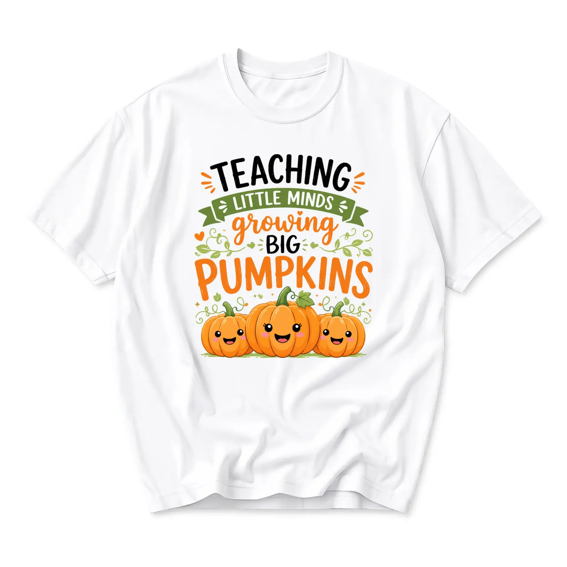 Graphic Tee Teaching Little Minds Growing Big Pumpkins Print Unisex Casual Autumn Pumpkin Patch Fall Theme T-Shirt