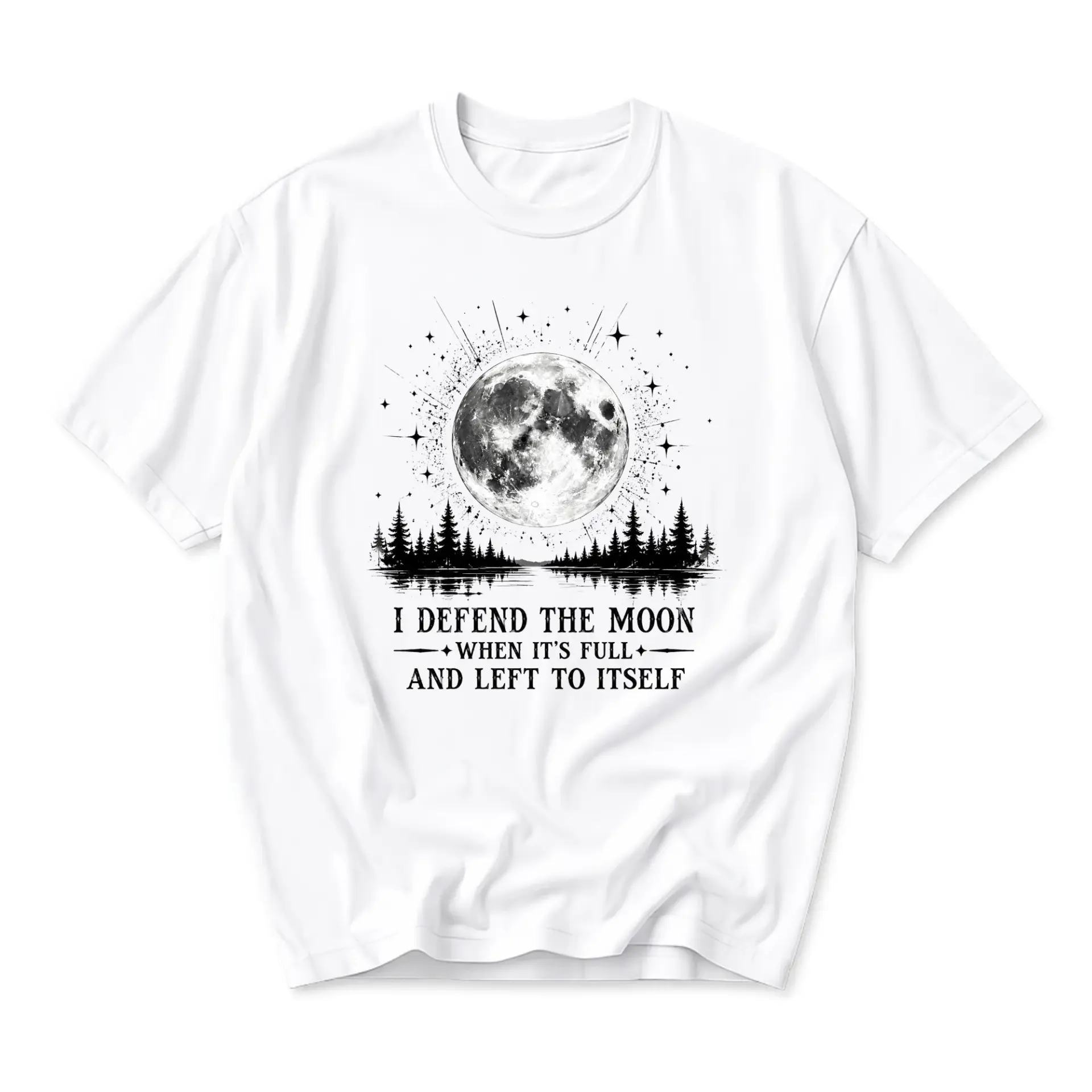 Graphic Tee I Defend the Moon When Its Full and Left to Itself Celestial Nature Print Unisex Casual Cotton Crew Neck