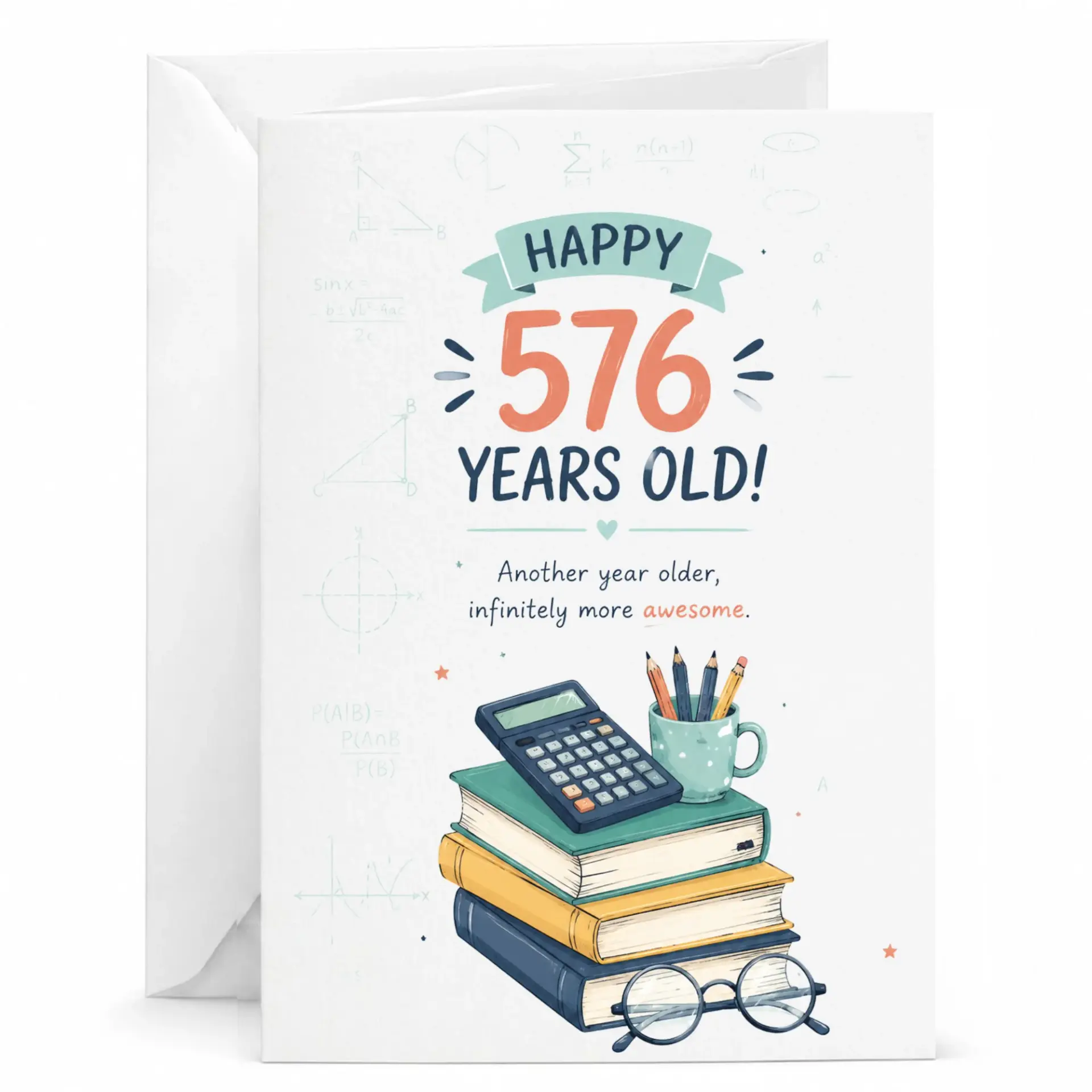Birthday Card Funny Math Theme Featuring Calculator Books and Glasses Illustration for Academic Enthusiasts or Teachers