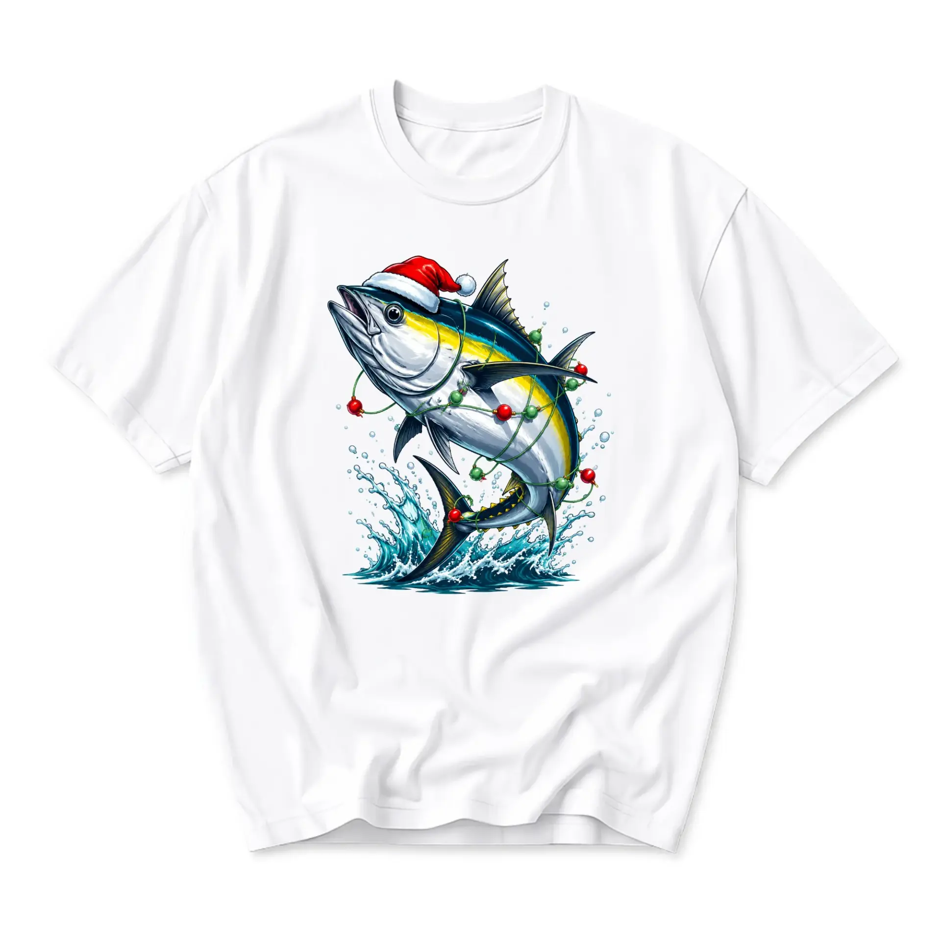 Graphic Tee Unisex Christmas Fish Shirt Holiday Fishing Apparel Seasonal Casual Short Sleeve Cotton Blend Top