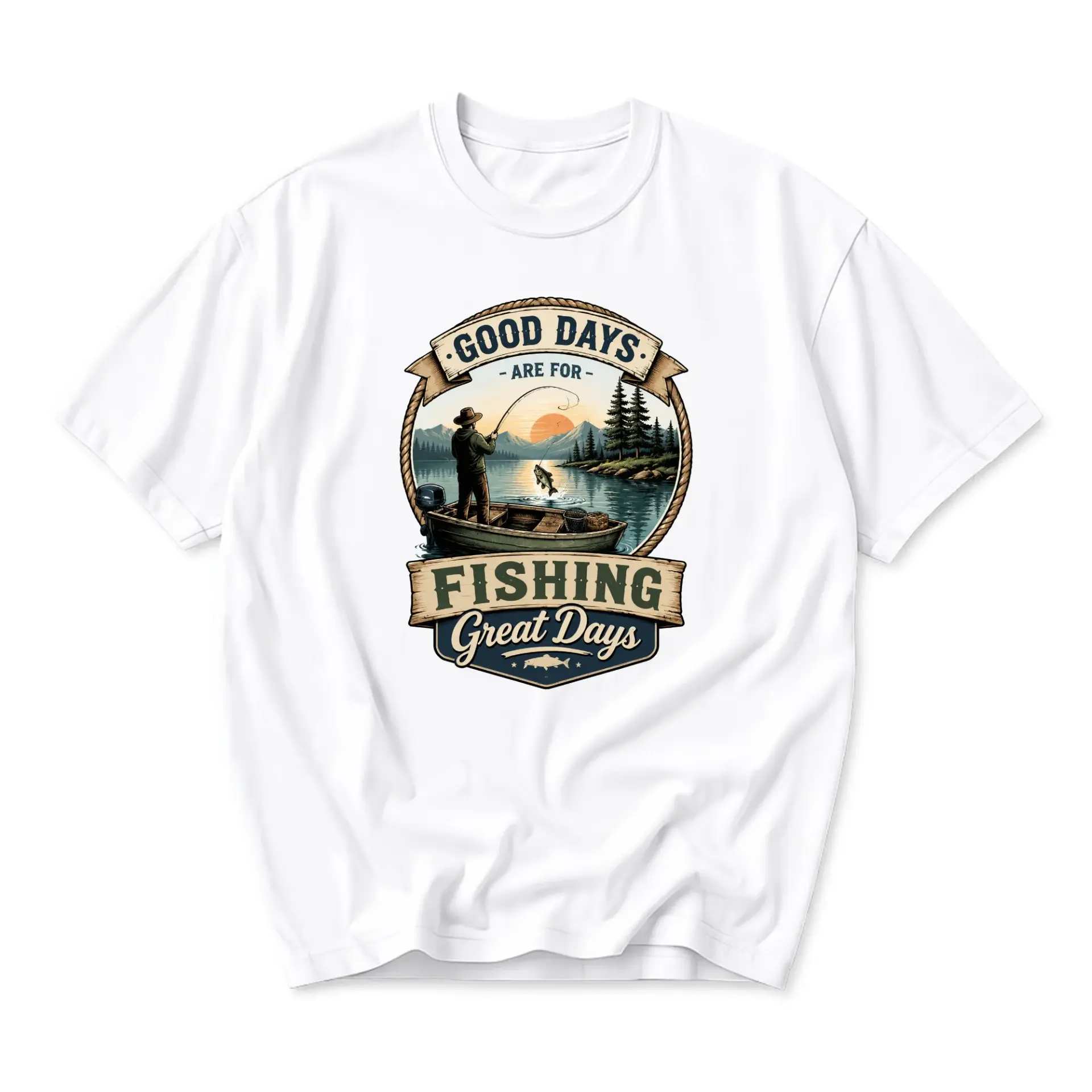 Graphic Tee Good Days Are for Fishing Vintage Style Lover Unisex Short Sleeve Crew Neck Cotton Casual Shirt