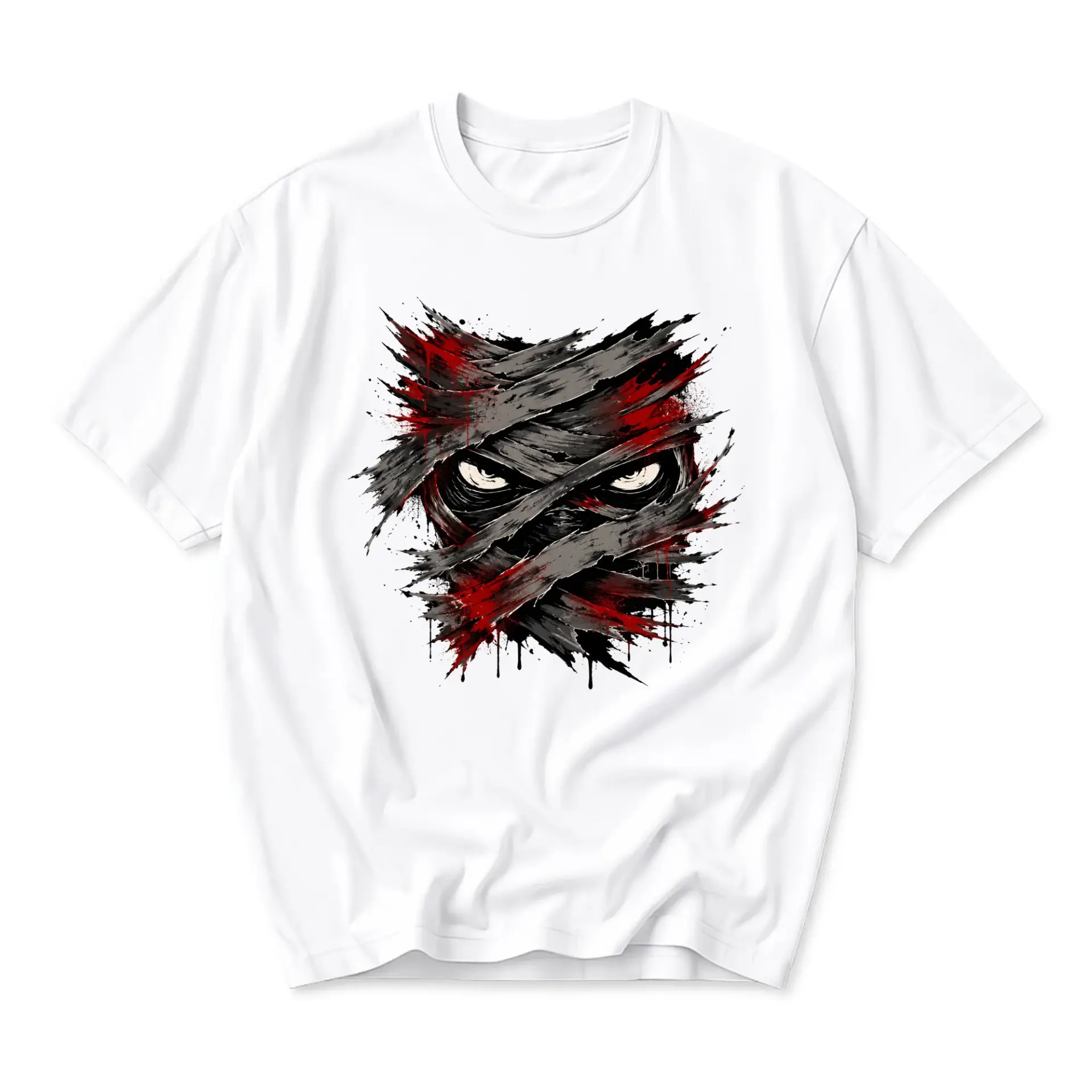 T-shirt Graphic Tee Featuring Artistic Mummy Bandage Eyes Illustration Unique Creative Apparel for Everyday Casual Wear