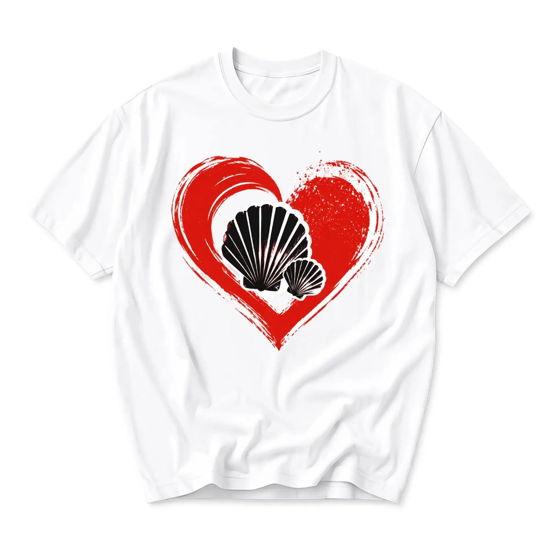 Graphic Tee Unisex Heart Seashell Print Short Sleeve Casual Crew Neck Summer Top for Everyday Comfort and Style