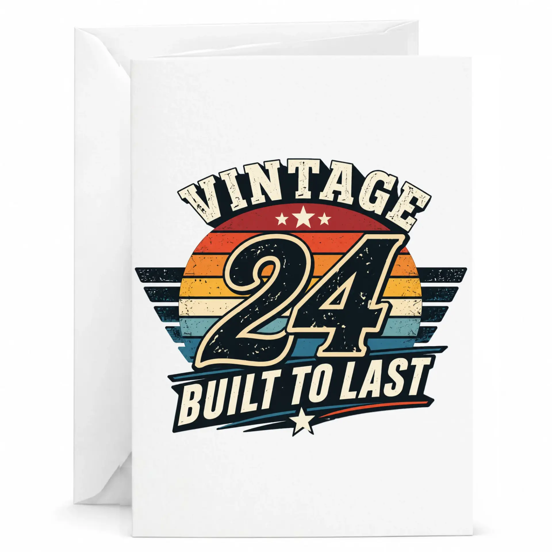 Birthday Card Vintage 24 Built to Last Retro Style Greeting Card for 24th Birthday Celebration with Included Envelope
