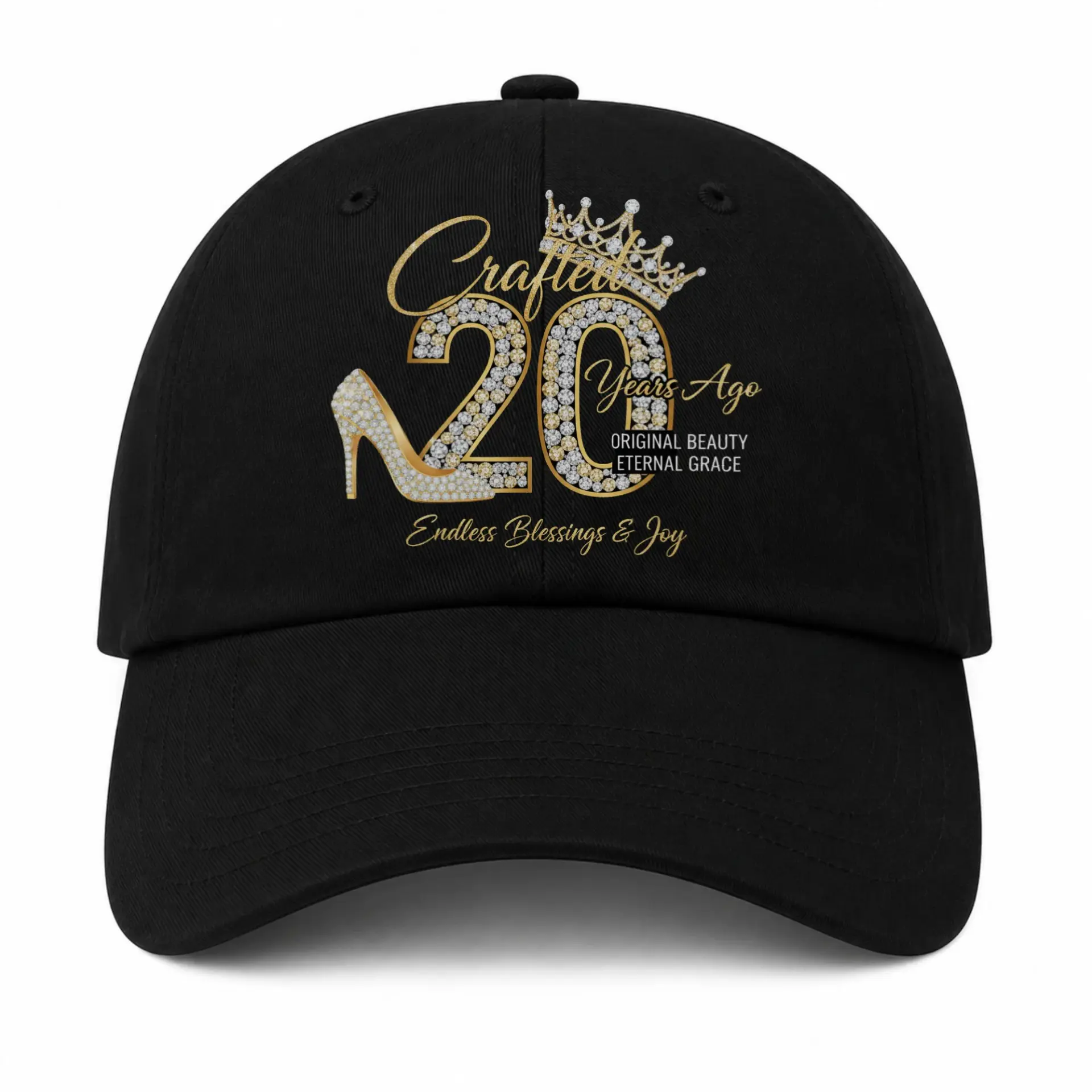Baseball Cap Gold High Heel Shoe and Diamond Crown Celebration Hat