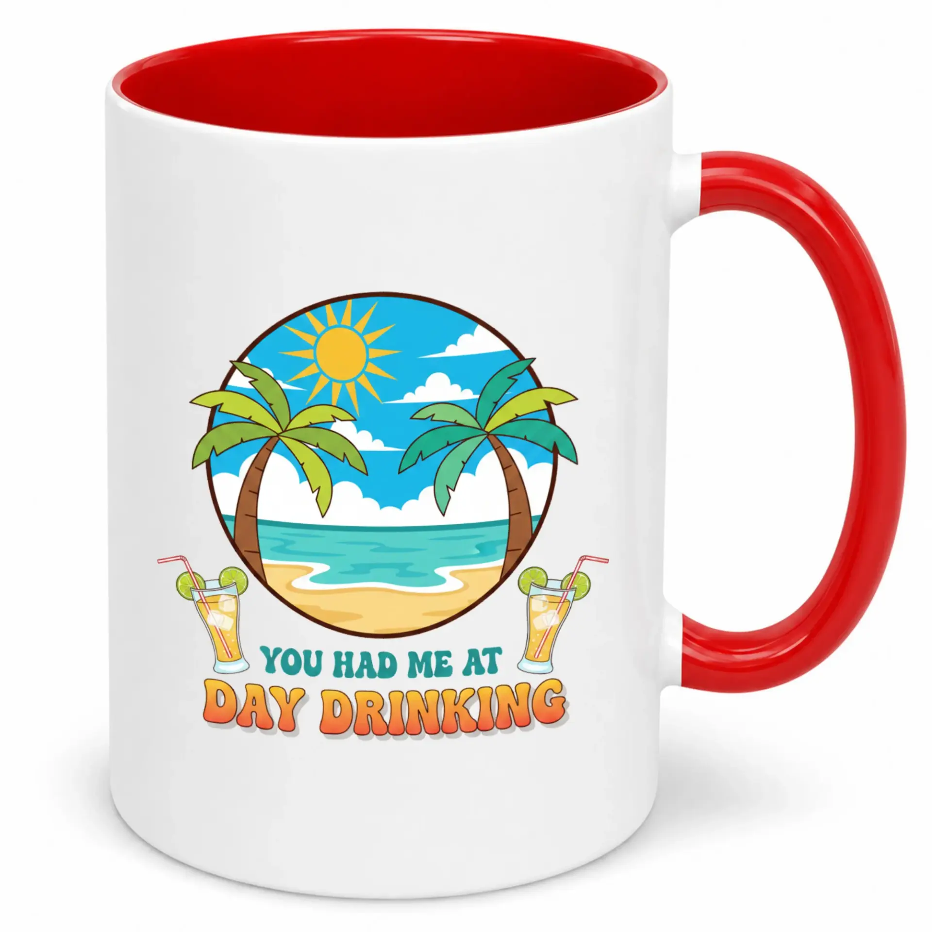 Funny Beach Day Drinking Ceramic Coffee Mug Humorous Tropical Vacation Themed Cup for Adults Unique Gift Lovers