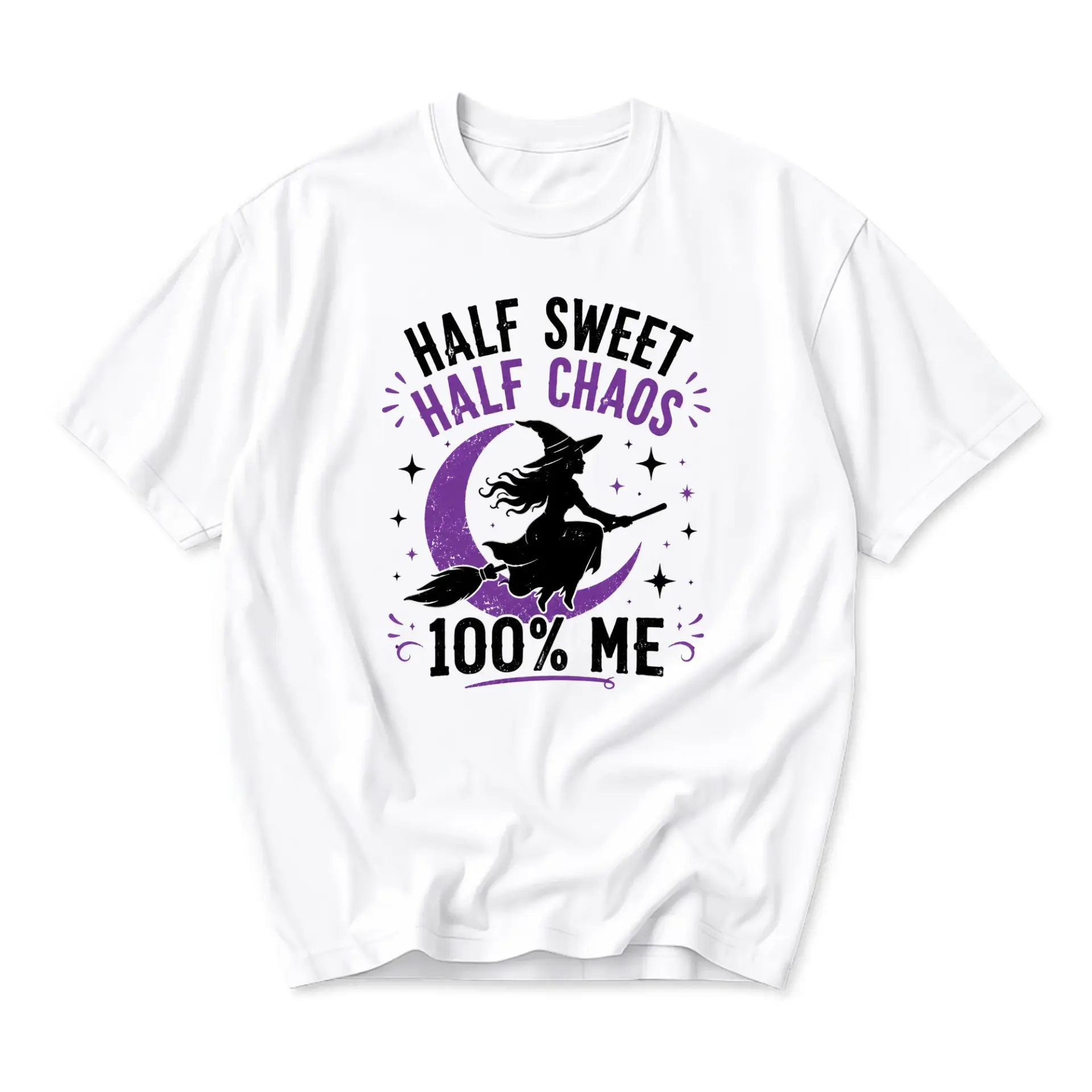 Funny Shirt Half Sweet Half Chaos Witch Graphic Tee Unisex Crew Neck Casual Everyday Wear Soft Cotton Apparel