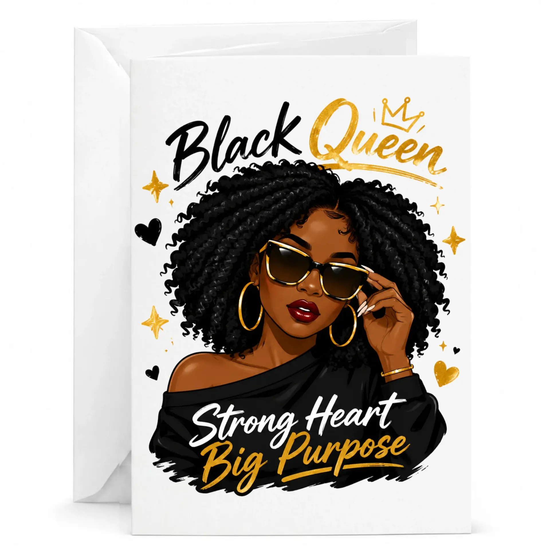 Greeting Card Black Queen Strong Heart Big Purpose Inspirational Art Card for Birthday Thank You and Encouragement