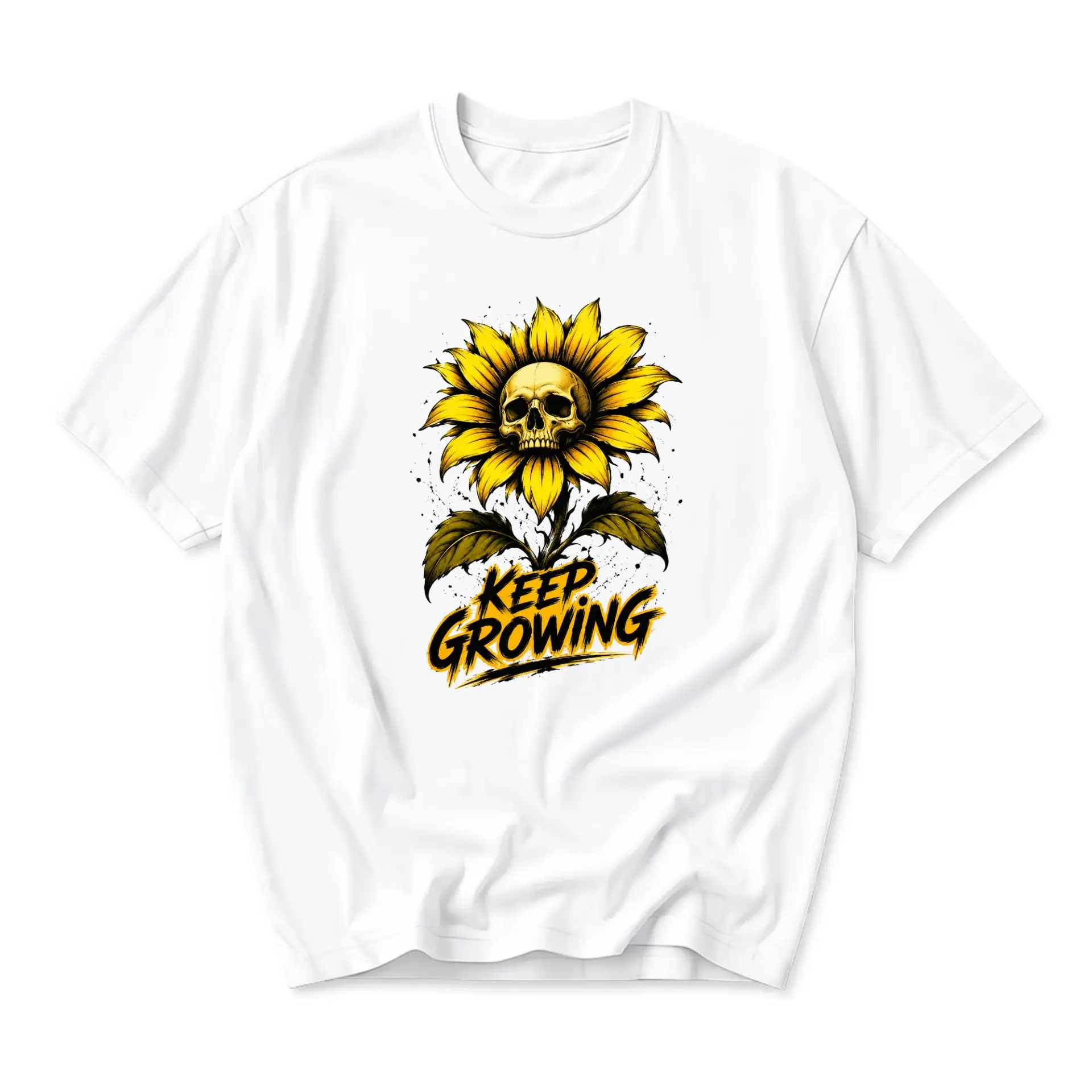 Graphic Tee Sunflower Skull Keep Growing Design Unisex Casual Crew Neck Soft Cotton Blend Everyday Comfortable Shirt