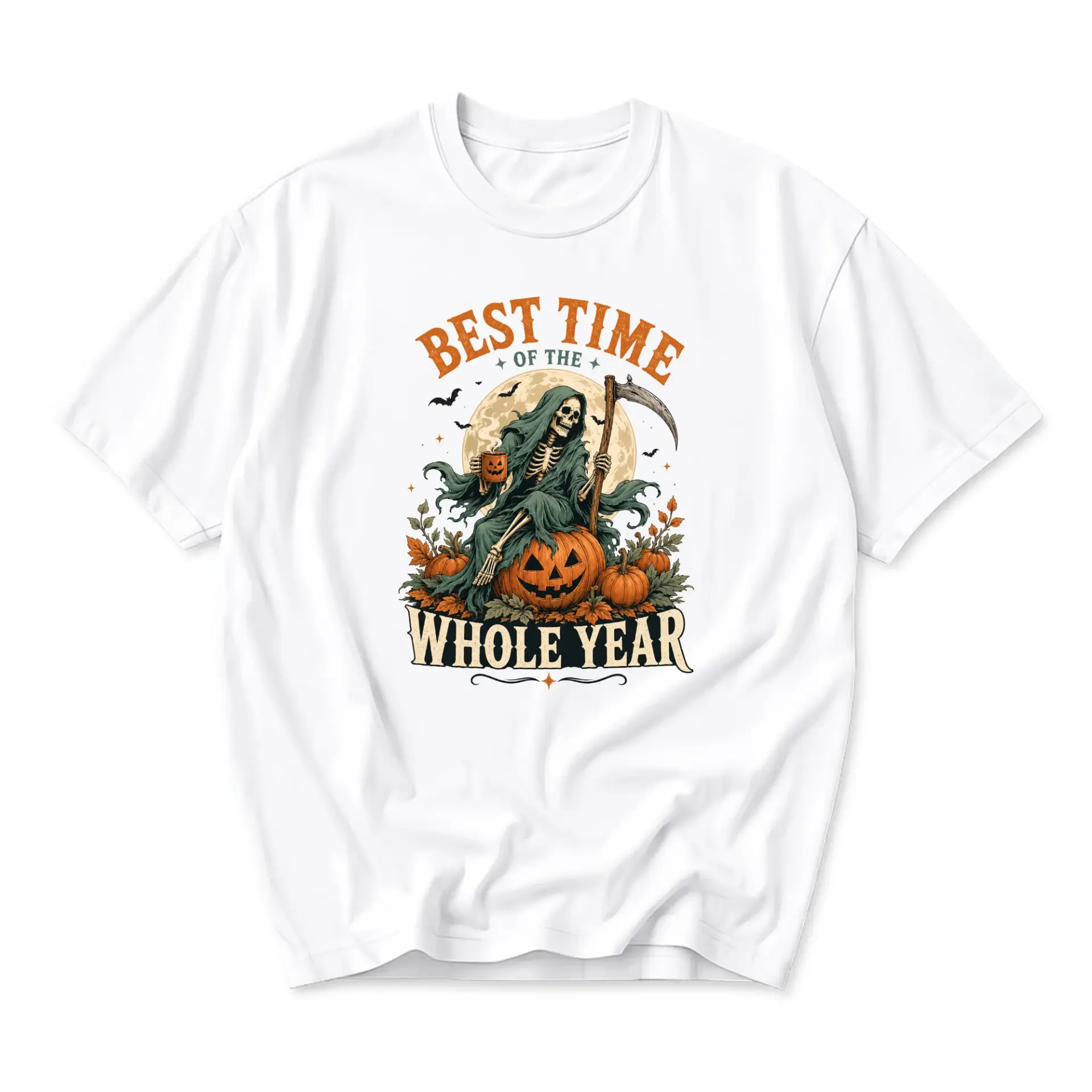 Graphic Tee Unisex Crew Neck Short Sleeve Shirt Best Time of the Whole Year Skeleton Fall Autumn Holiday Apparel