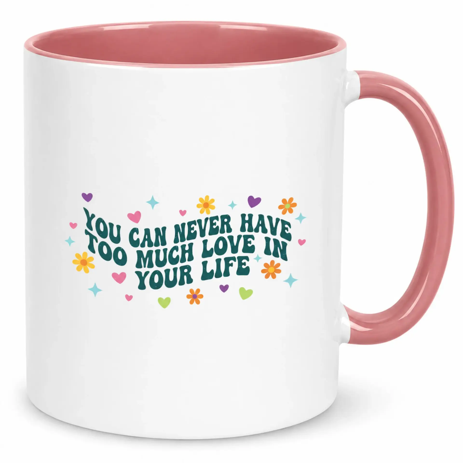 Ceramic Coffee Mug with Inspirational Love Quote Design Hearts and Flowers Unique Gift for Friends Family