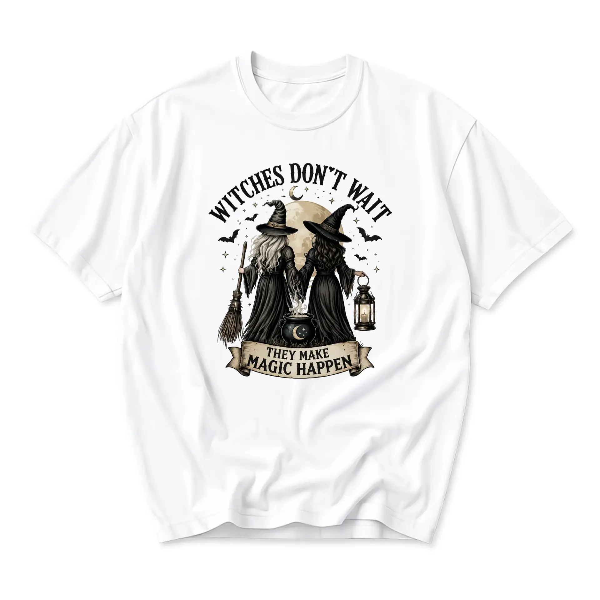 Graphic Tee Witches Don't Wait They Make Magic Happen Unisex Crew Neck Short Sleeve Cotton Casual Print Shirt