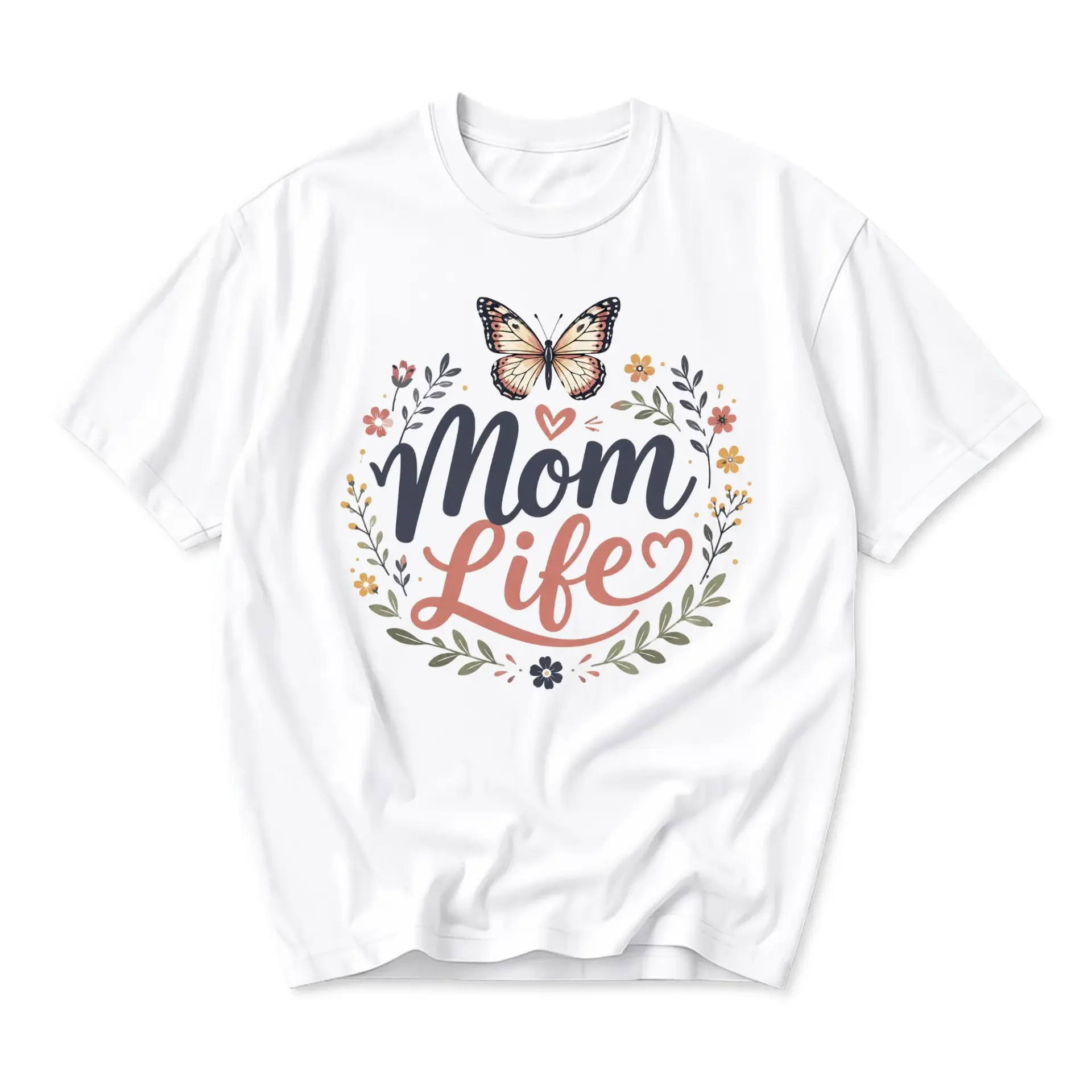 Graphic Tee Mom Life Butterfly Floral Print Unisex Crew Neck Cotton Blend Comfortable Casual Everyday Short Sleeve Shirt