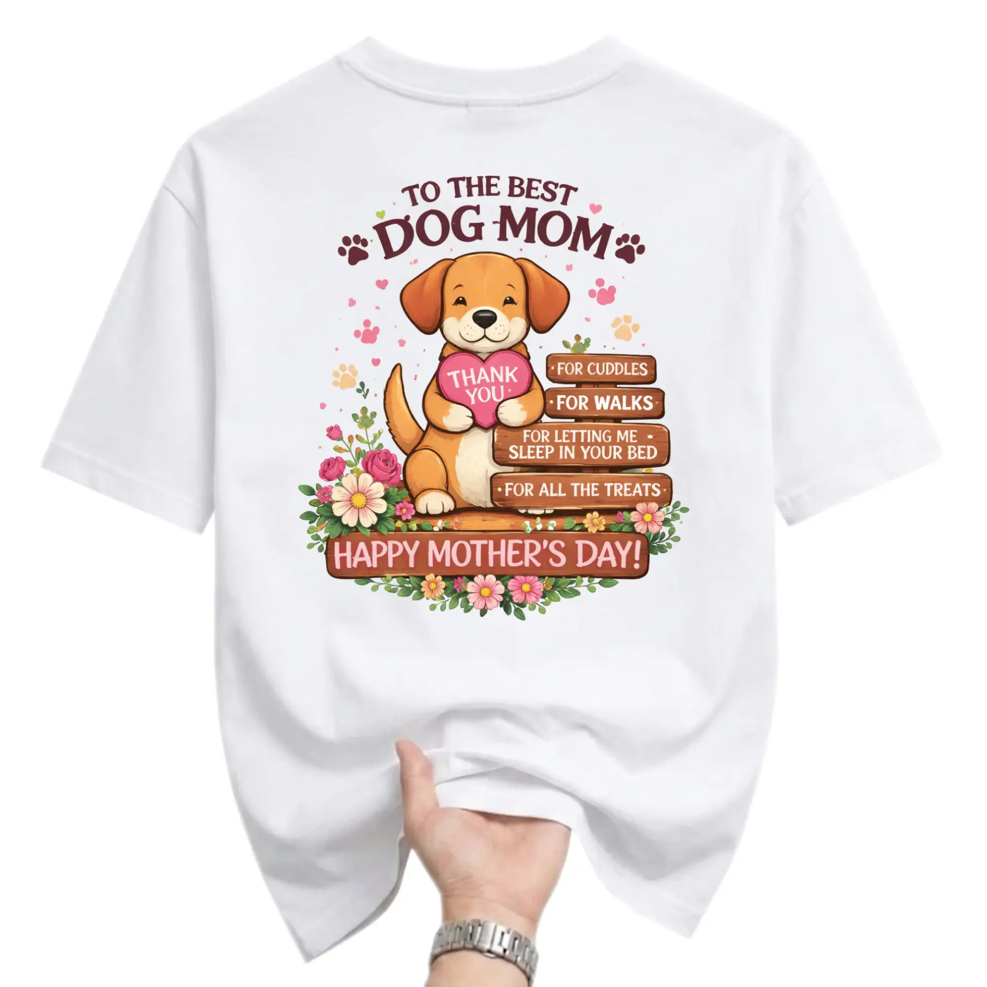 Graphic Tee Dog Mom Mother Day Shirt Cute Puppy Heart Print Casual Cotton