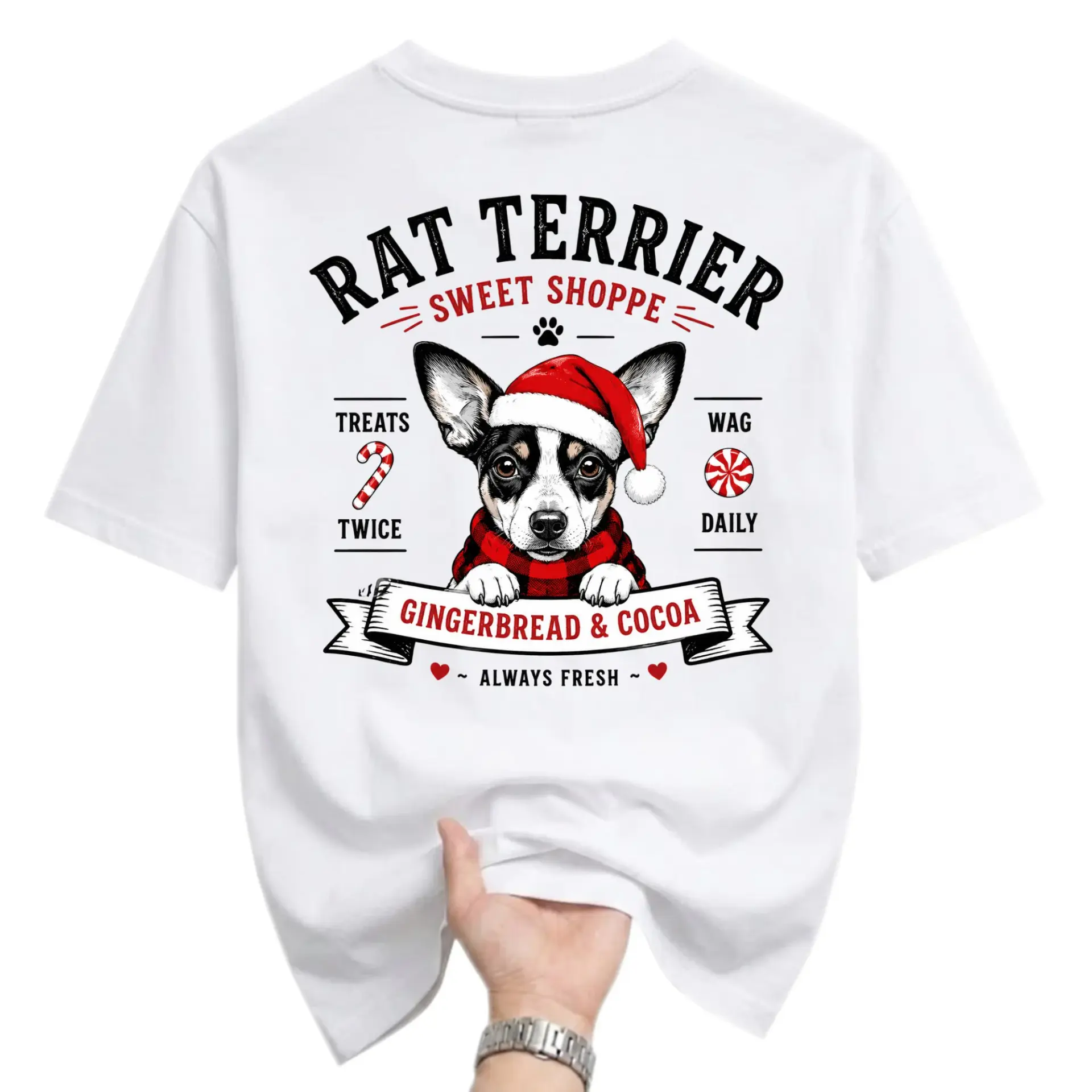 T-shirt Rat Terrier Sweet Shoppe Christmas Graphic Tee Holiday Gingerbread